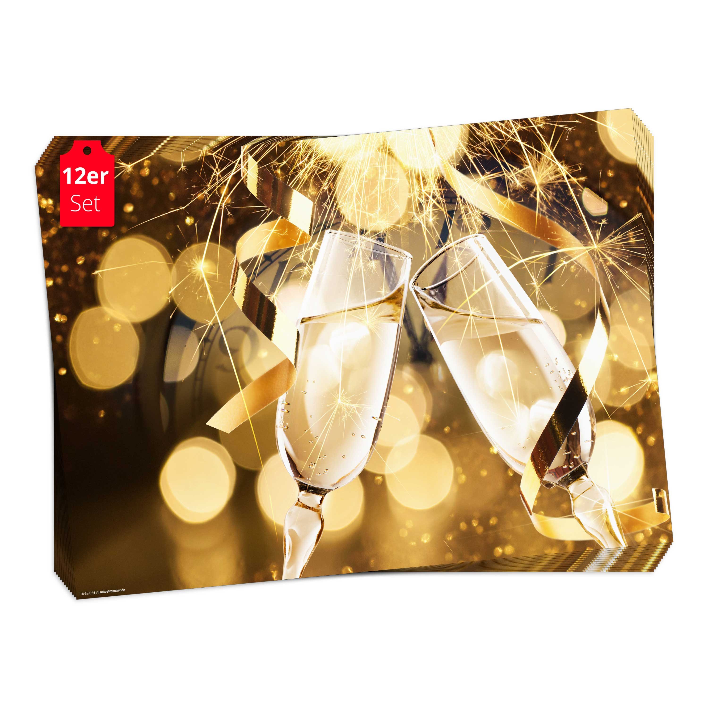 Tischsetmacher Platzset Tischsets I Platzsets - Silvester - Silvesterdeko, (aus hochwertigem Papier, 12-St., 44 x 32 cm / gold), Made in Germany