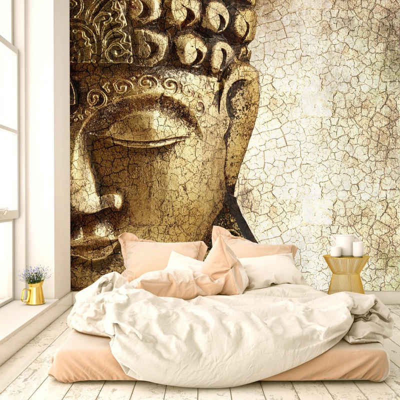 murimage® Fototapete Fototapete Buddha 274 x 254 cm Thailand Bali Spirituell Tempel Vintage Gold inklusive Kleister Bronze