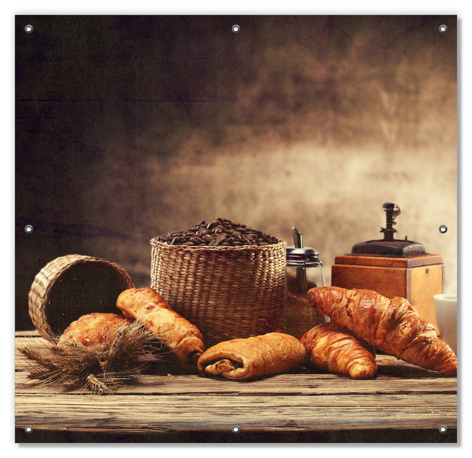 Frühstück und wiederverwendbar Sonnenschutz Französisches Croissants, und wiederablösbar Café Wallario, mit blickdicht, mit Saugnäpfen,
