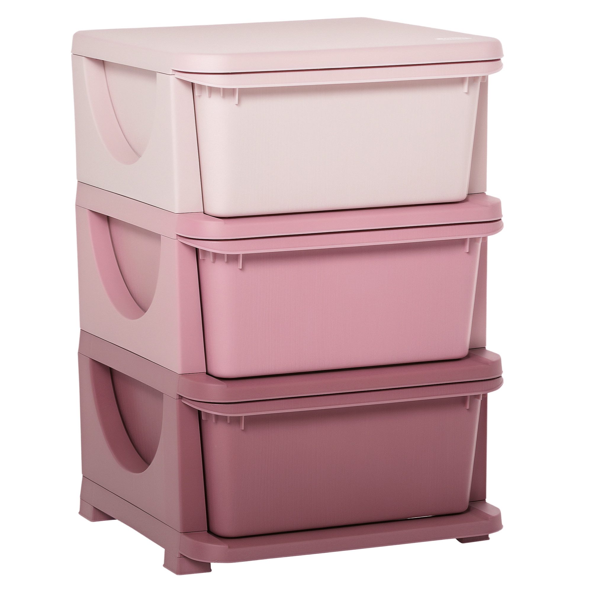 HOMCOM Spielzeugtruhe mit Stauraum, drei Ebenen (Spielzeug-Organizer, 1 St., Aufbewahrungsboxen), für Kinderzimmer 3-6 Jahre Kindermöbel Rosa 37 x 37 x 56,5 cm