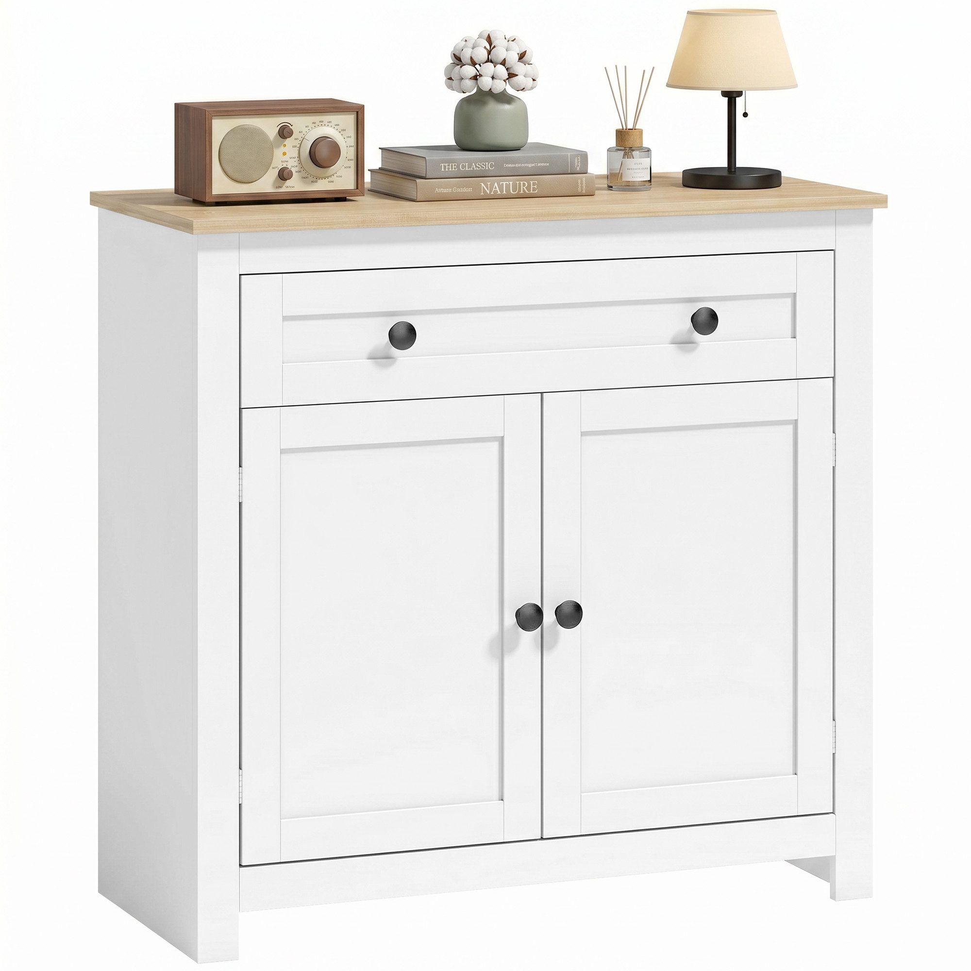 HOMCOM Sideboard mit Schublade, Doppeltür, Verstellbarer Einlegeboden (Küchenschrank, 1 St., Moderner Aufbewahrungsschrank), für Wohnzimmer, Schlafzimmer 78,5 x 35 x 80 cm Weiß
