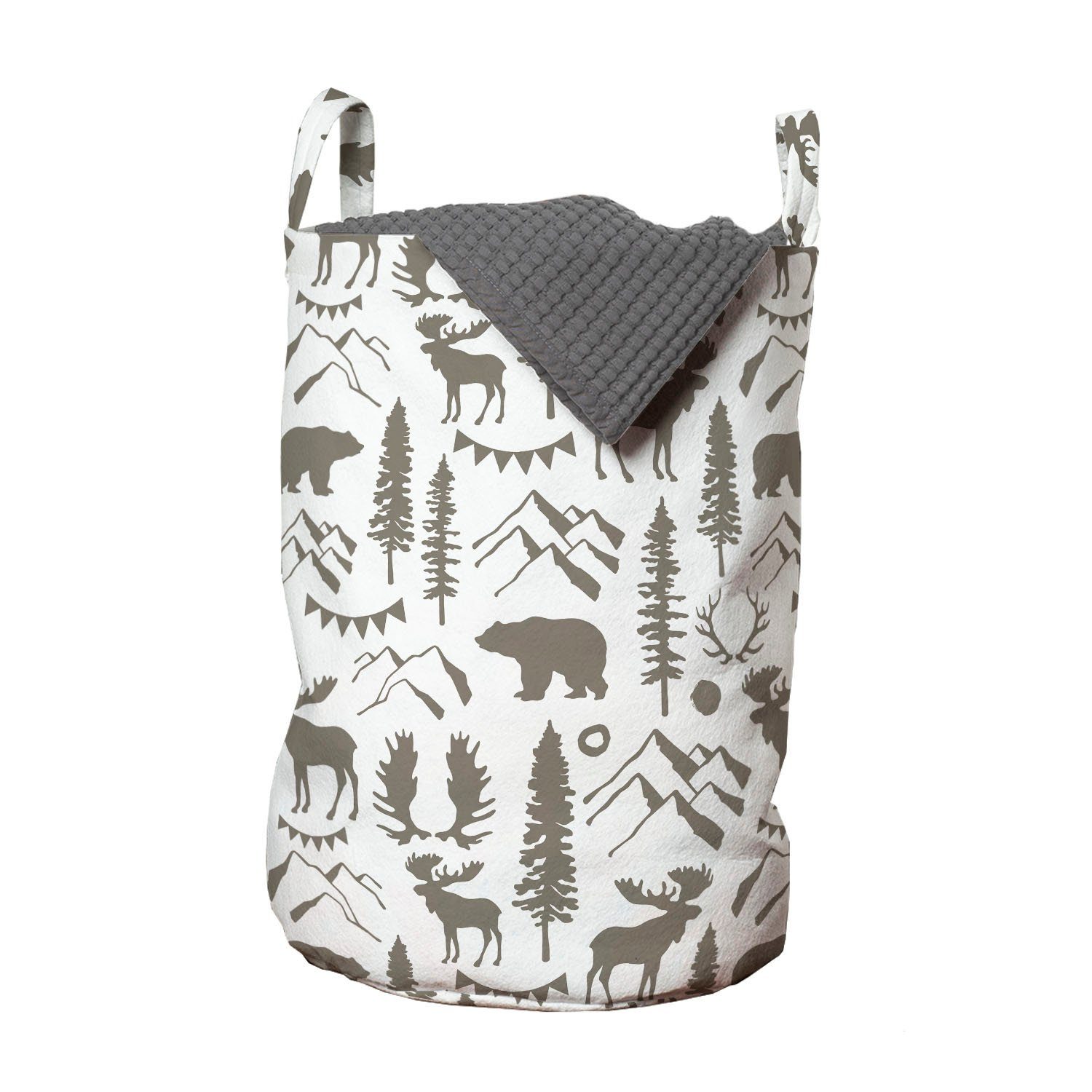 Abakuhaus Wäschesäckchen Wäschekorb mit Griffen Kordelzugverschluss für Waschsalons, Northwoods Wild Nature Theme