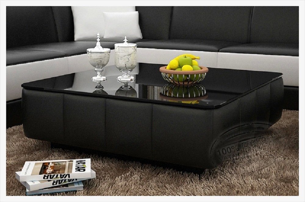 Glastisch Tische Schwarz Sofa Leder Tisch Couchtisch Couch Glas Wohnzimmertisch Design JVmoebel