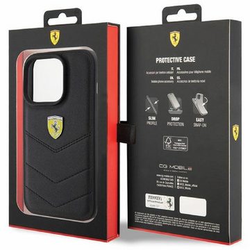 Ferrari Handyhülle Handyhülle Case iPhone 15 Pro Ferrari Echtleder schwarz 6,1 Zoll, Kantenschutz