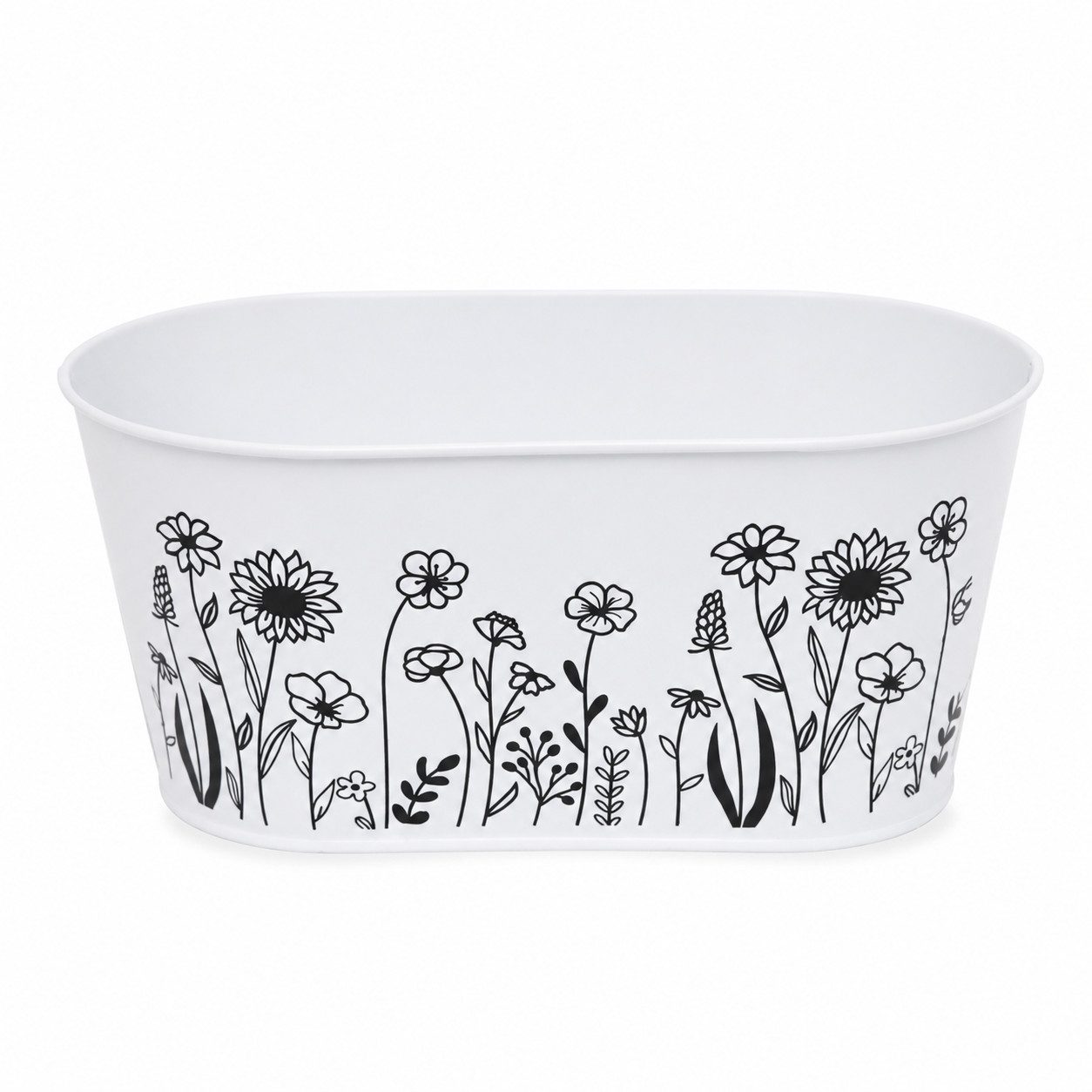 finehomegarden Blumentopf Jardiniere Metall mit Blumenmotiv Weiß 22cm oder 24cm Pflanzgefäß (1 St), Blumenkasten, Fensterbank, Balkon & Wohnbereich 2Größen wählbar