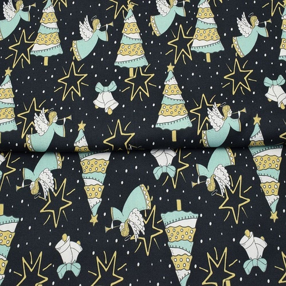 larissastoffe Stoff Weihnachtsstoff Baumwollstoff Engel, Dekostoff Webware Weihnachten, Meterware, 50 cm x 140 cm