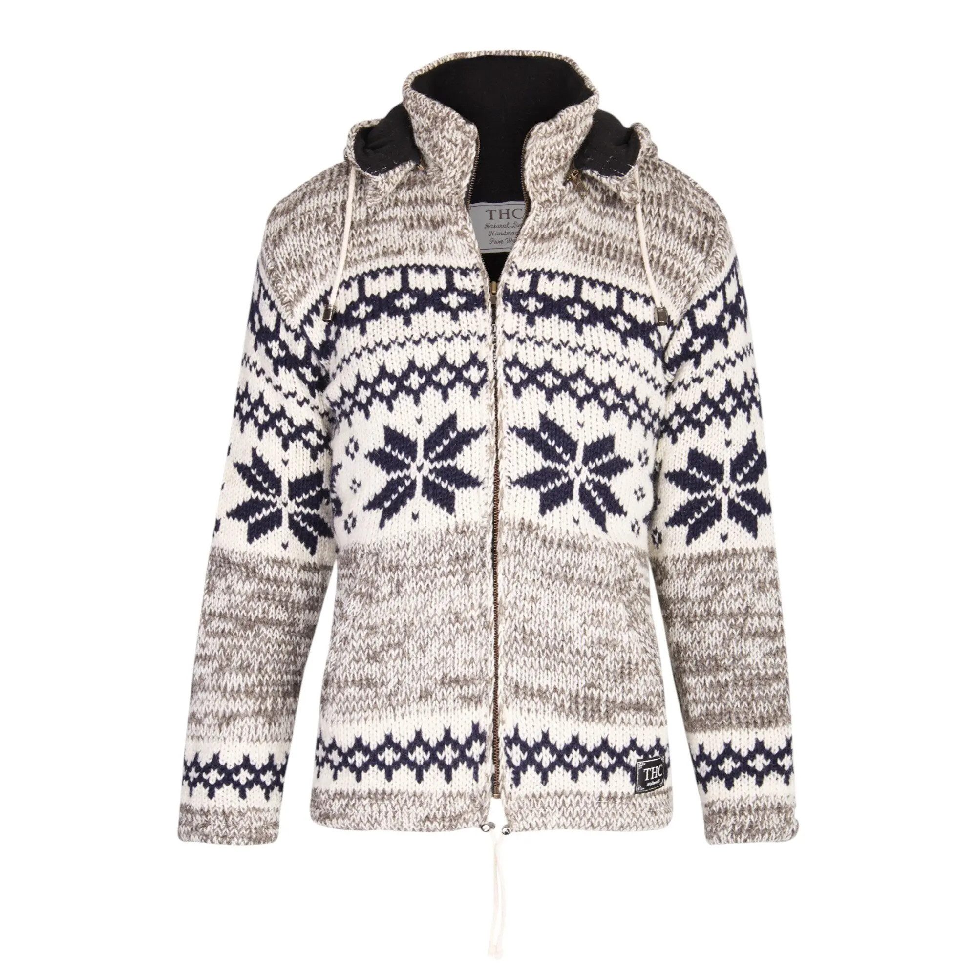 THC Natural Line Strickjacke THC Schafwollstrickjacke Norweger grau 609 (1 Stück, 1-tlg., 1 Stück) Strickjacke mit abnehmbarer Kapuze