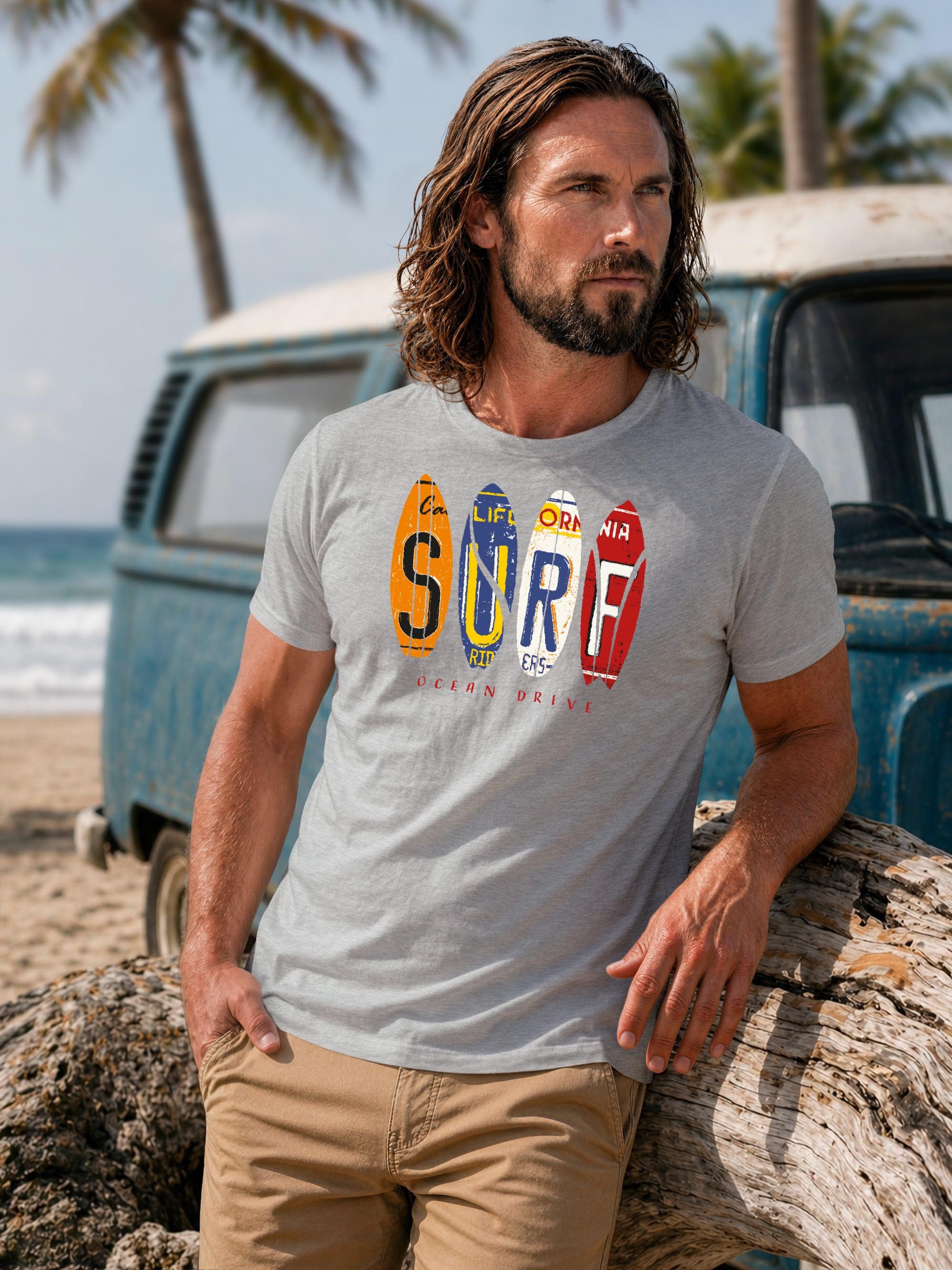 Neverless Print-Shirt Herren T-Shirt Print Surfboards California Surfing Ocean Drive Sommer mit Print