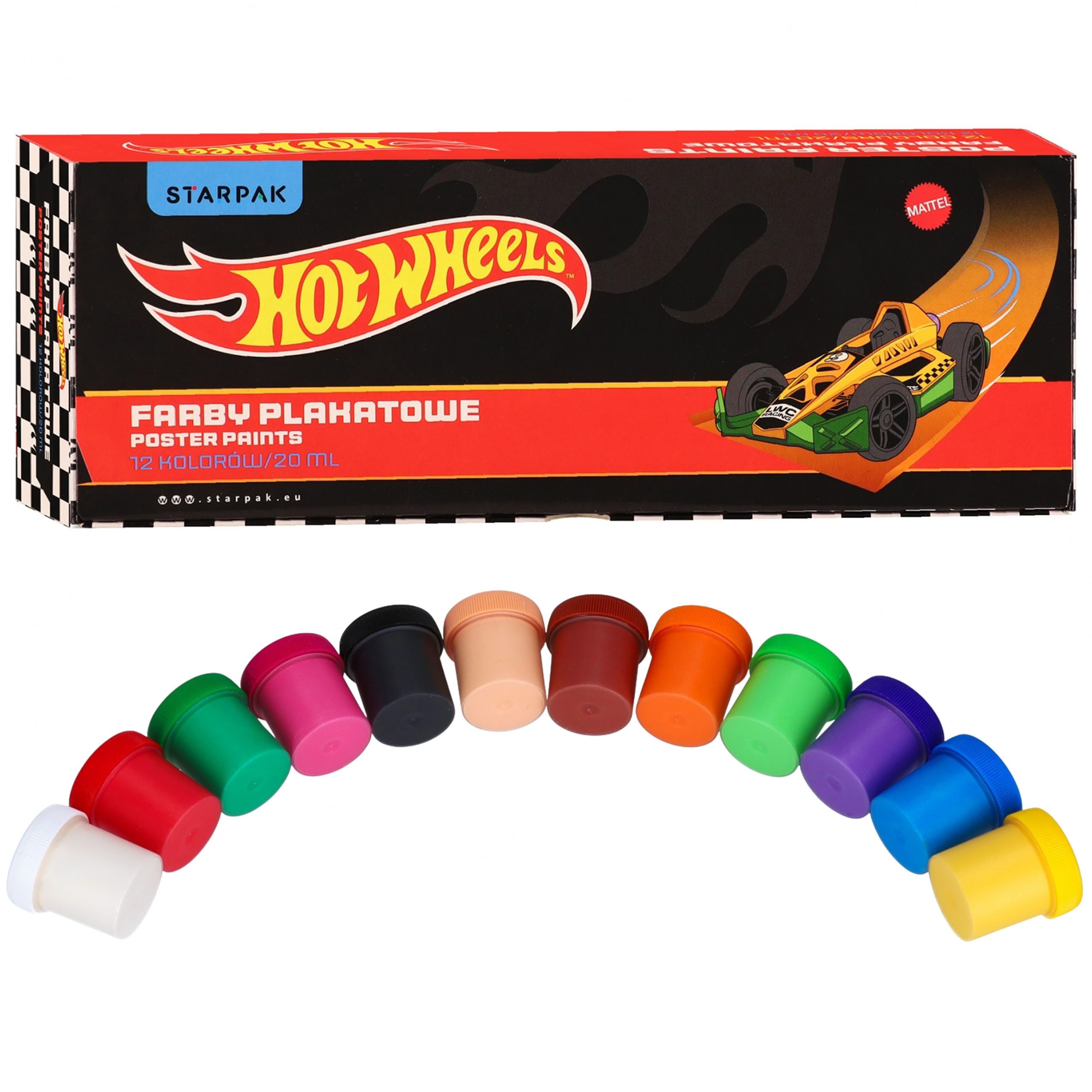 Sarcia.eu Plakatfarbe Hot Wheels Plakatfarben für Kinder, 12 Farben à 20 ml, ab 3 Jahren