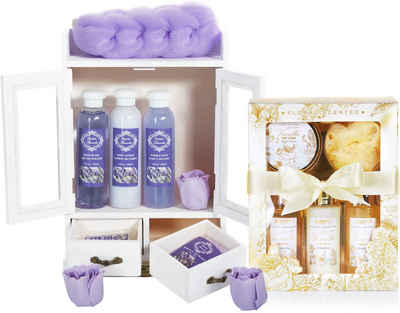 BRUBAKER Pflege-Geschenkset 2 in 1 Pflegeset Lavendel & Vanilla Rose Minze - Wellness Set, 15-tlg., Damen Dusch- und Badeset - Frauen Beauty Geschenkset mit Dekoration
