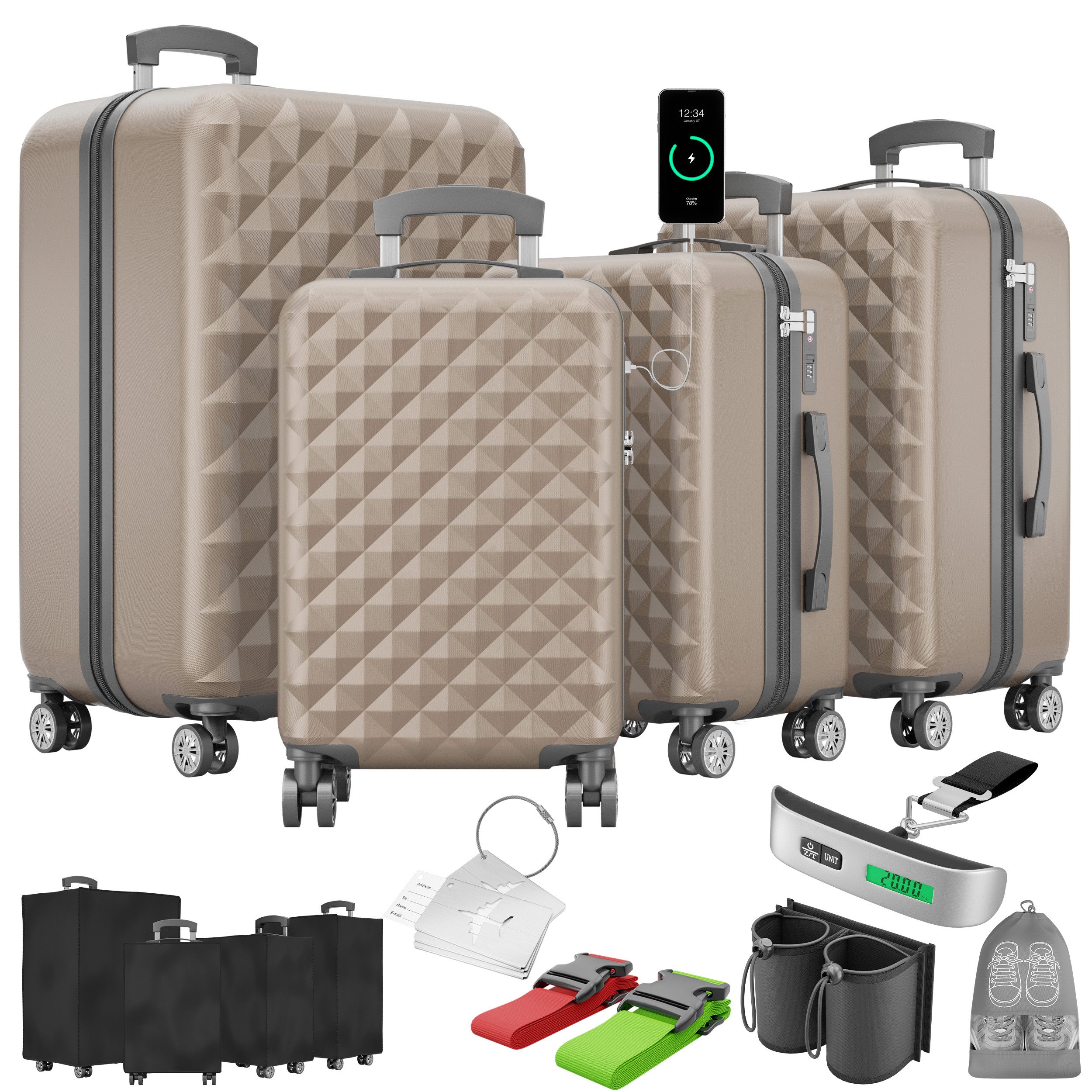 Onbest Kofferset 4er Hartschalen Trolley PREMIUM S-M-L-XL TSA-Schloss, (4 t günstig online kaufen