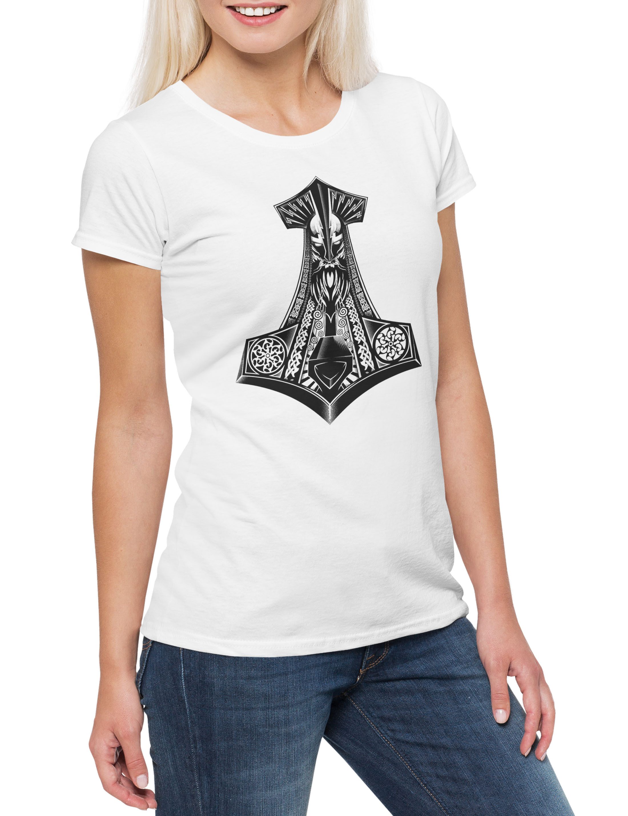 Print-Shirt Thor's Hammer I Damen T-Shirt Mjölnir Walhalla Odhin Wotan Wikinger