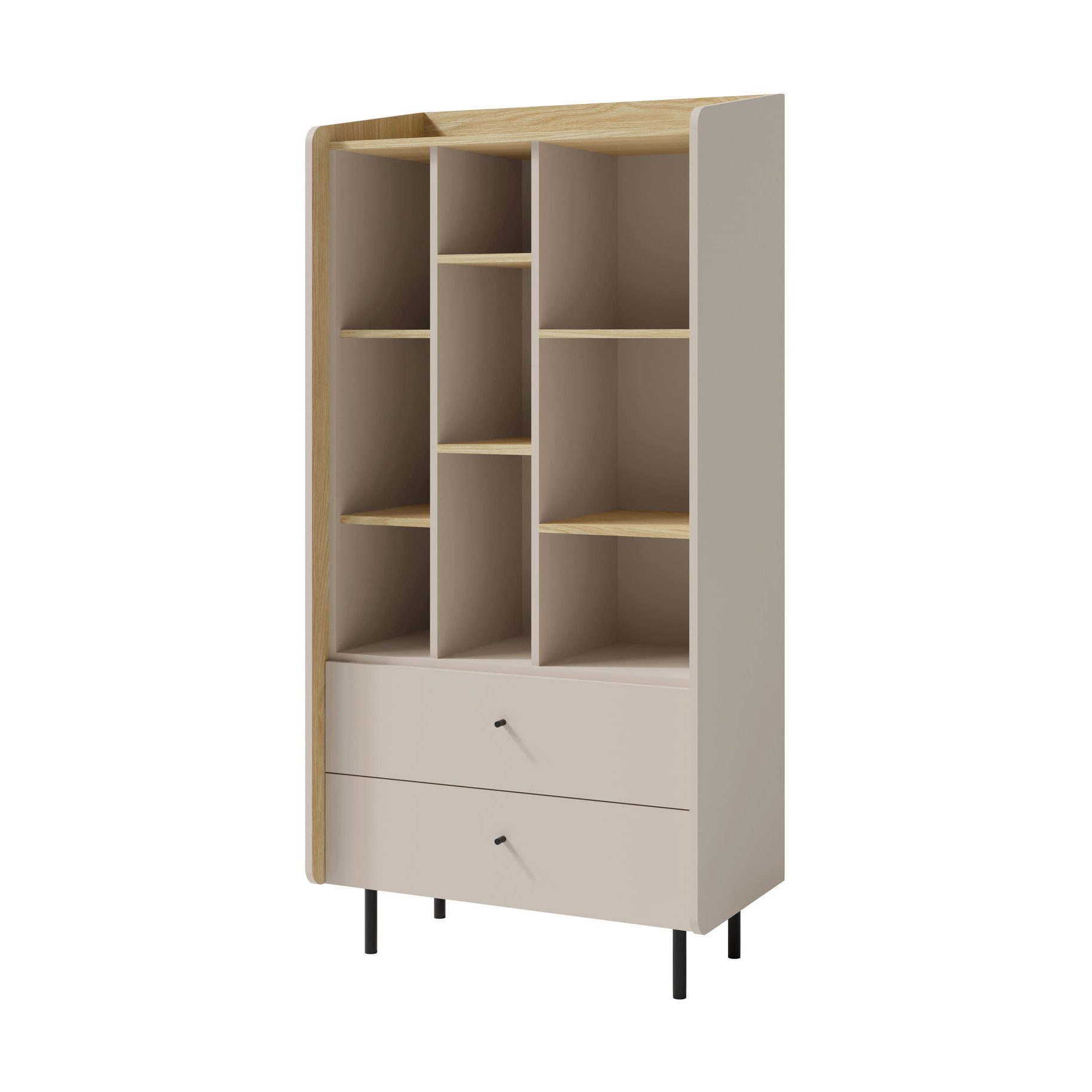 Beautysofa Kinderregal ALEX mit 2 Schubladen und offenen Regalfächern, erhältlich in zwei trendigen Farben- Eukalyptus oder Sandbeige, Breite: 80 cm