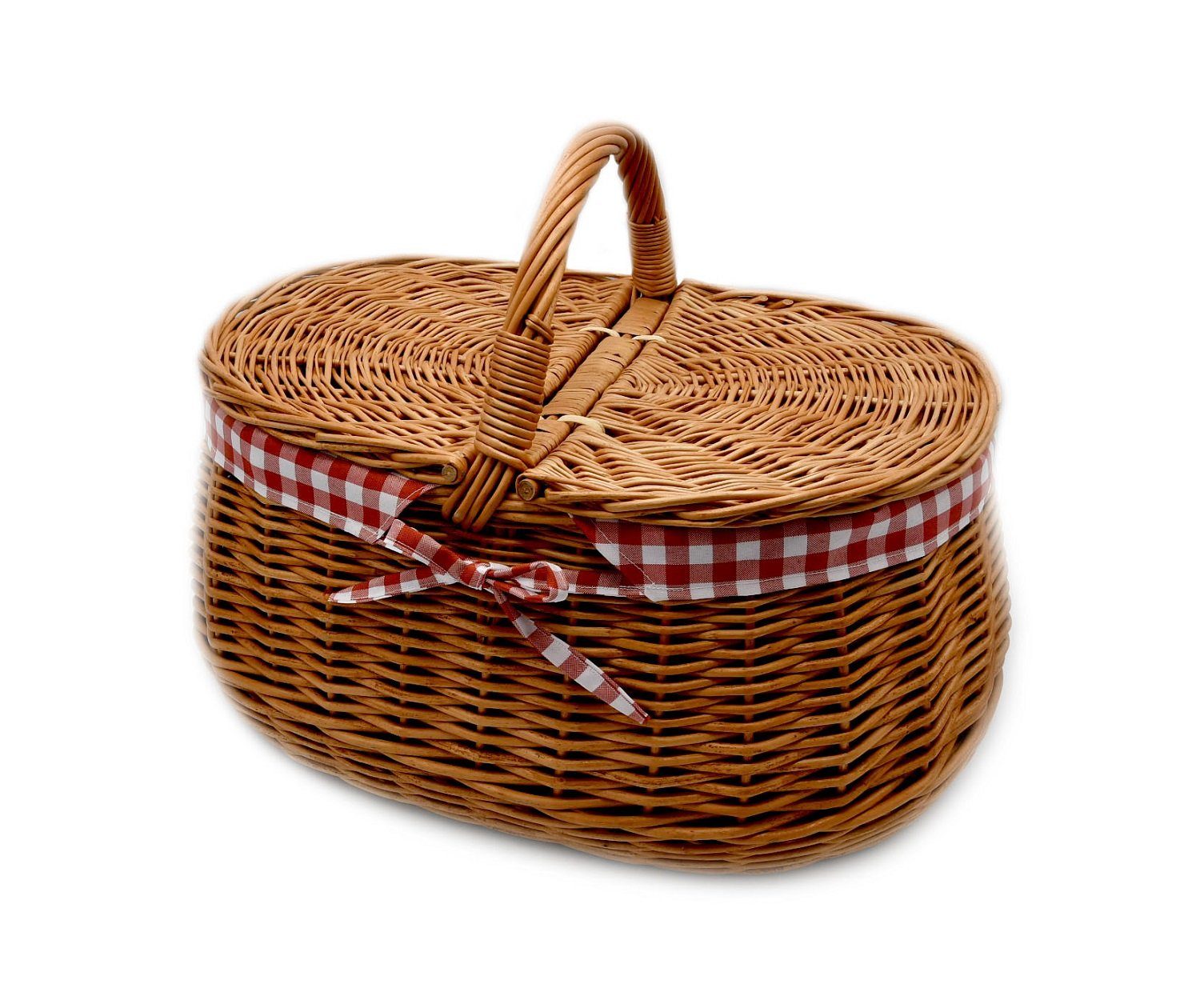 MyBer® Einkaufskorb Weidenkorb Korb Picknickorb Stabiler Tragekorb mit 2 Deckeln aus Weide geflochten braun mit Stoffeinlage