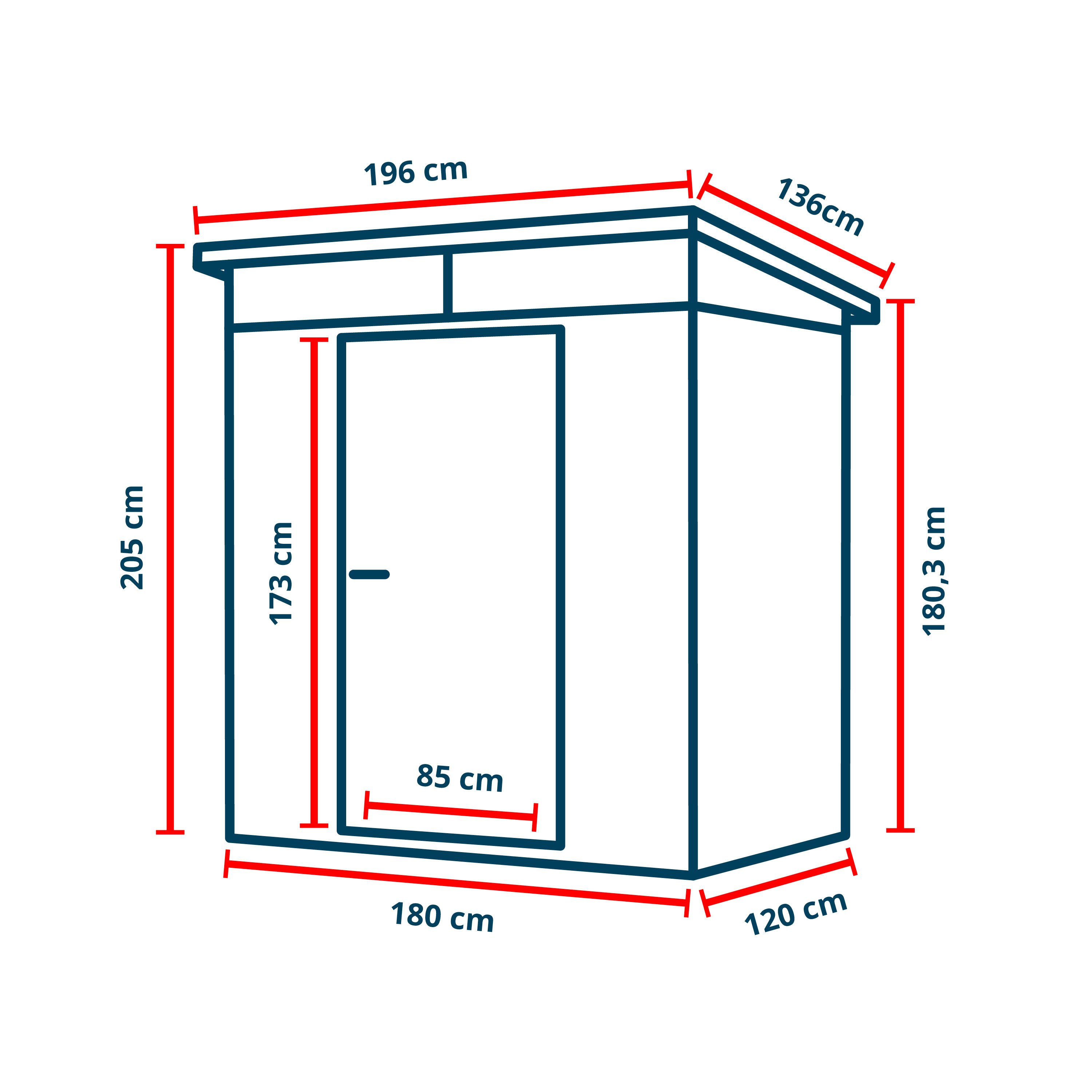 GFP Gerätehaus Gartenhaus Geräteschuppen Lena mit Pultdach, BxT: 180x120 cm, Höhe 205 cm