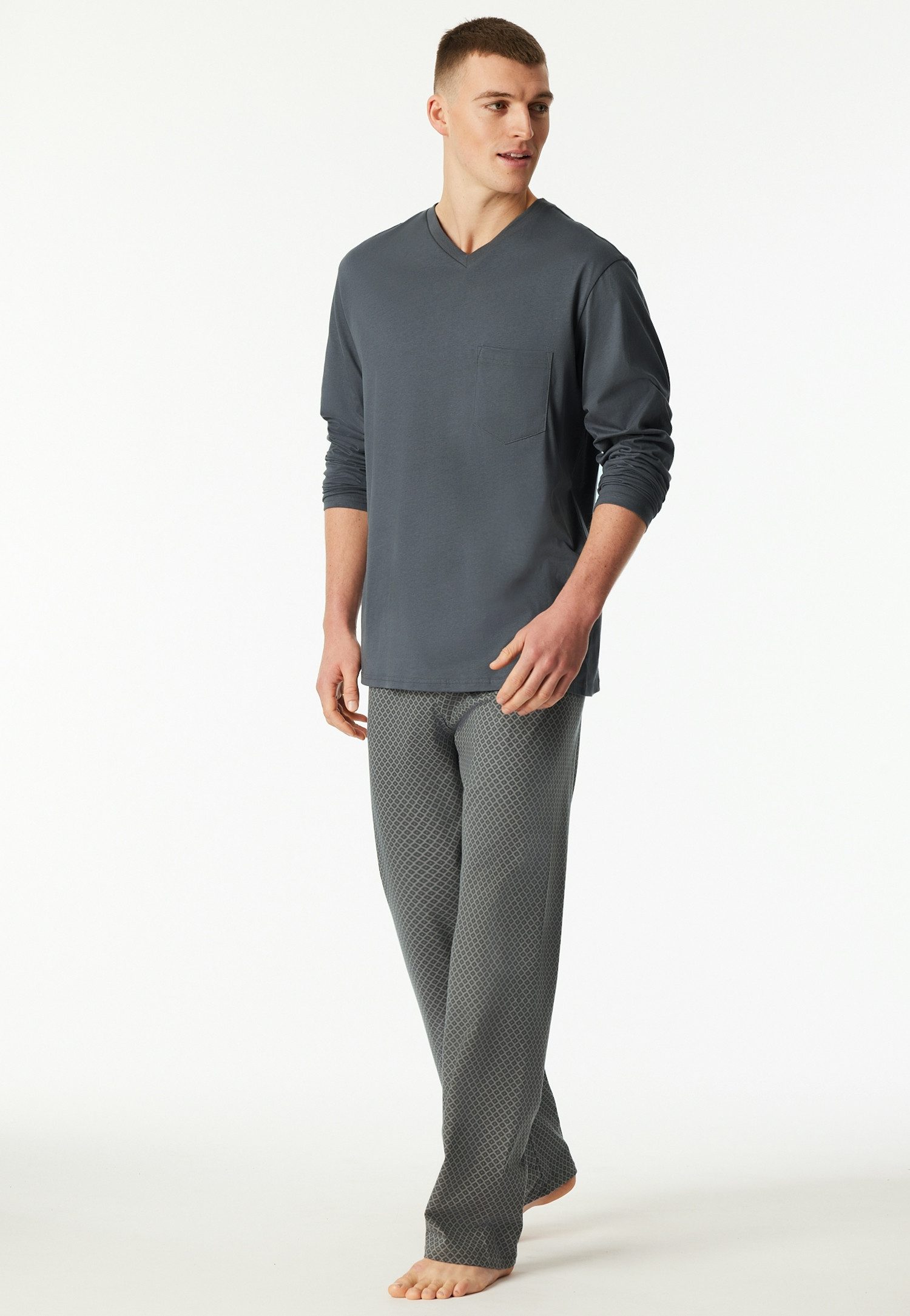 Schiesser Schlafanzug Comfort Essentials (2 tlg) mit V-Ausschnitt und aufge günstig online kaufen