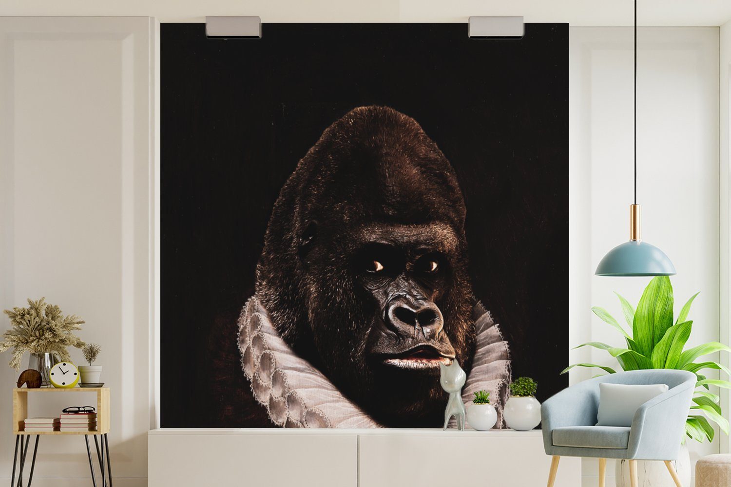 Vinyl Gorilla, Wandtapete Kunst - Wilhelm oder bedruckt, für Tapete Wohnzimmer MuchoWow von - Oranien Schlafzimmer, Fototapete St), (5 Matt,