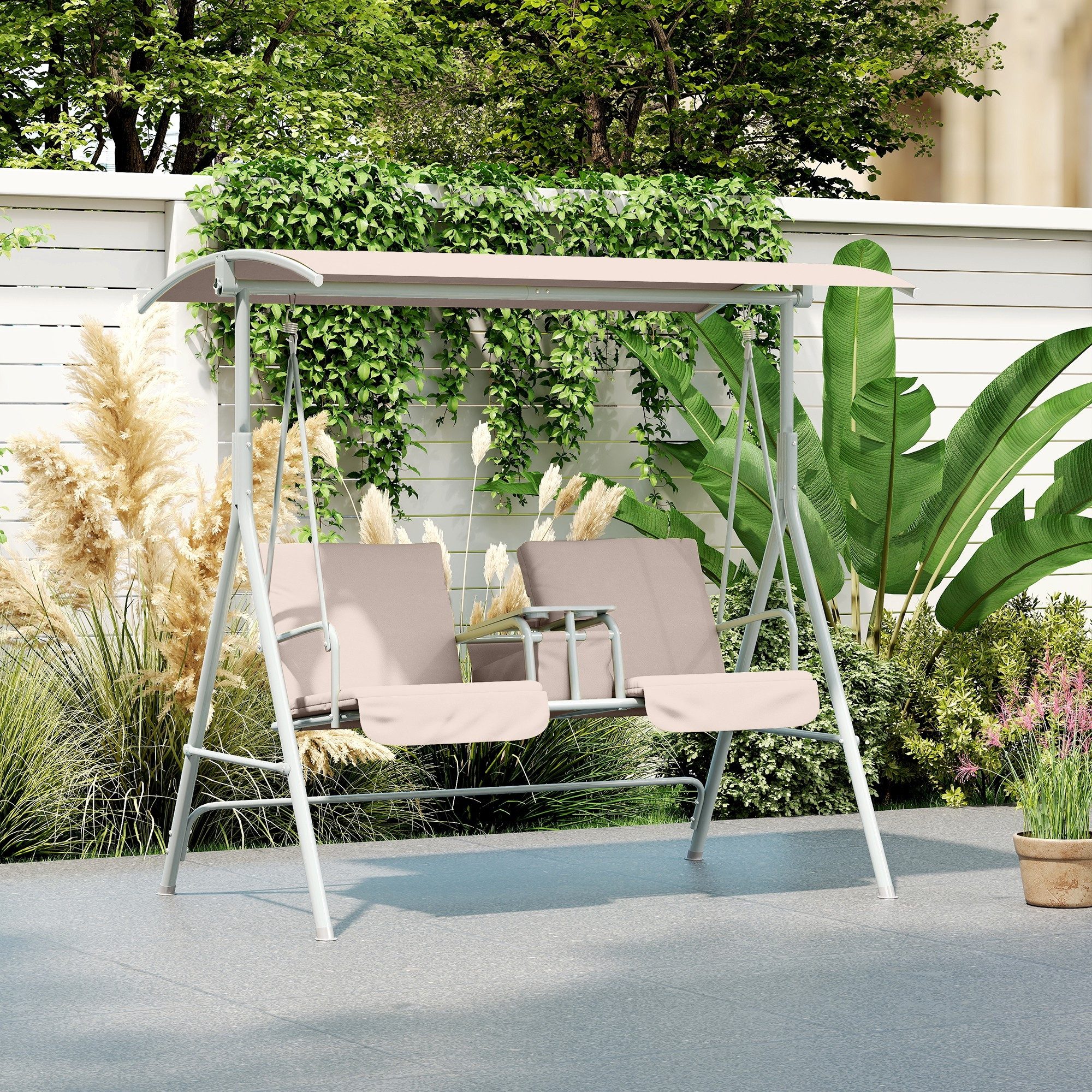 MC Star Hollywoodschaukel Hollywoodschaukel. Gartenschaukel. 2-Sitzer-Schaukel, mit Sonnendach. 175 x 112 x 158 cm. Beige