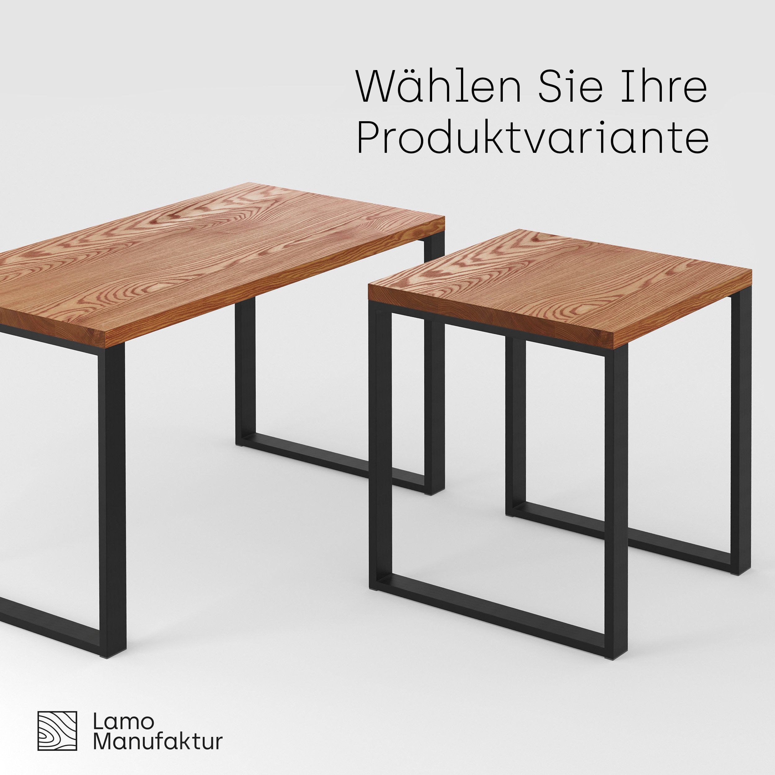 LAMO Manufaktur Esstisch | Tisch), inkl. Massivholz Küchentisch Modern Kante Weiß (1 Metallgestell gerade Tischplatte Roh