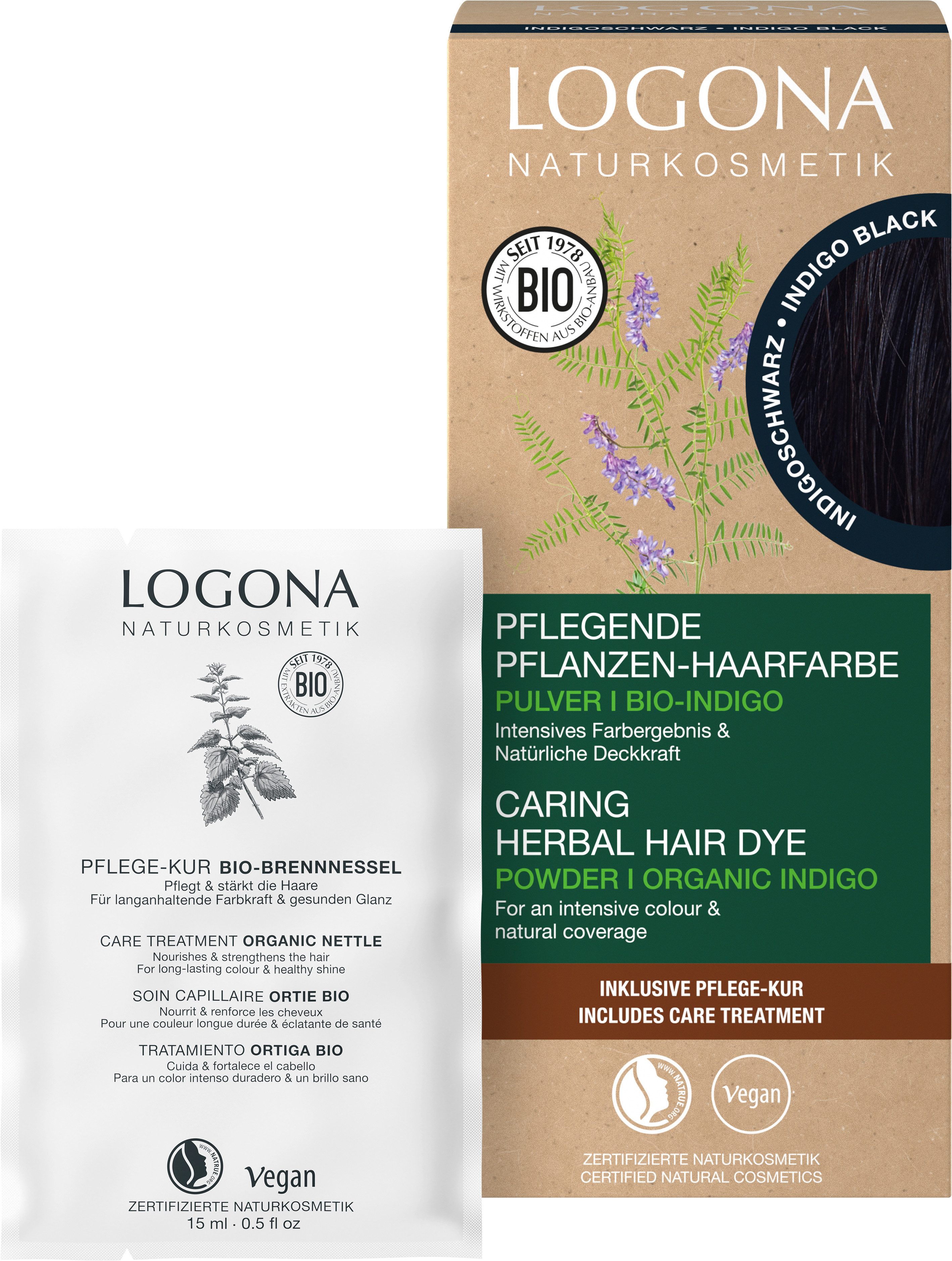 LOGONA Coloration PFLANZEN-HAARFARBE PULVER, für alle Haartypen, mit kochendem Wasser anrührbar, vegan