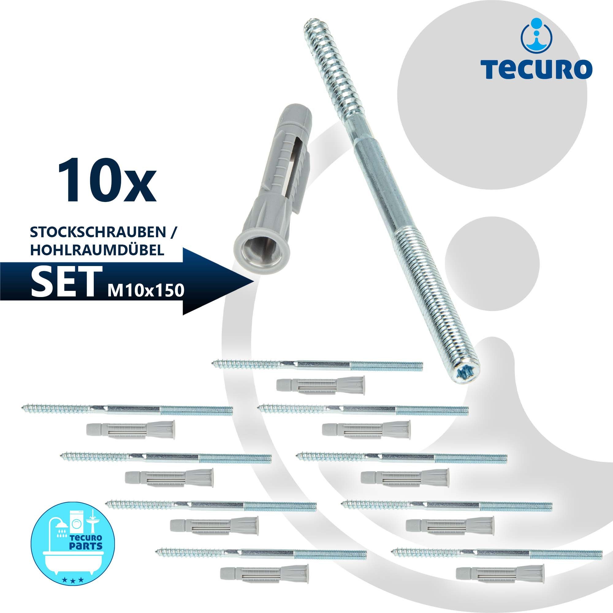 Thumbnail - tecuro Stockschraube Stockschraube M8 / M10 - Stahl verzinkt, mit Universal Hohlraumdübel