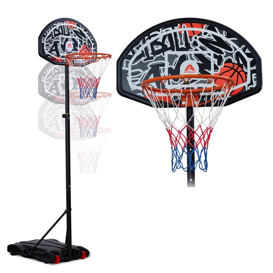 Apollo Basketballständer Basketballkorb Outdoor Korb Set mit Ständer und  Rollen, inkl. Ball, Korbanlage, Höhenverstellbar
