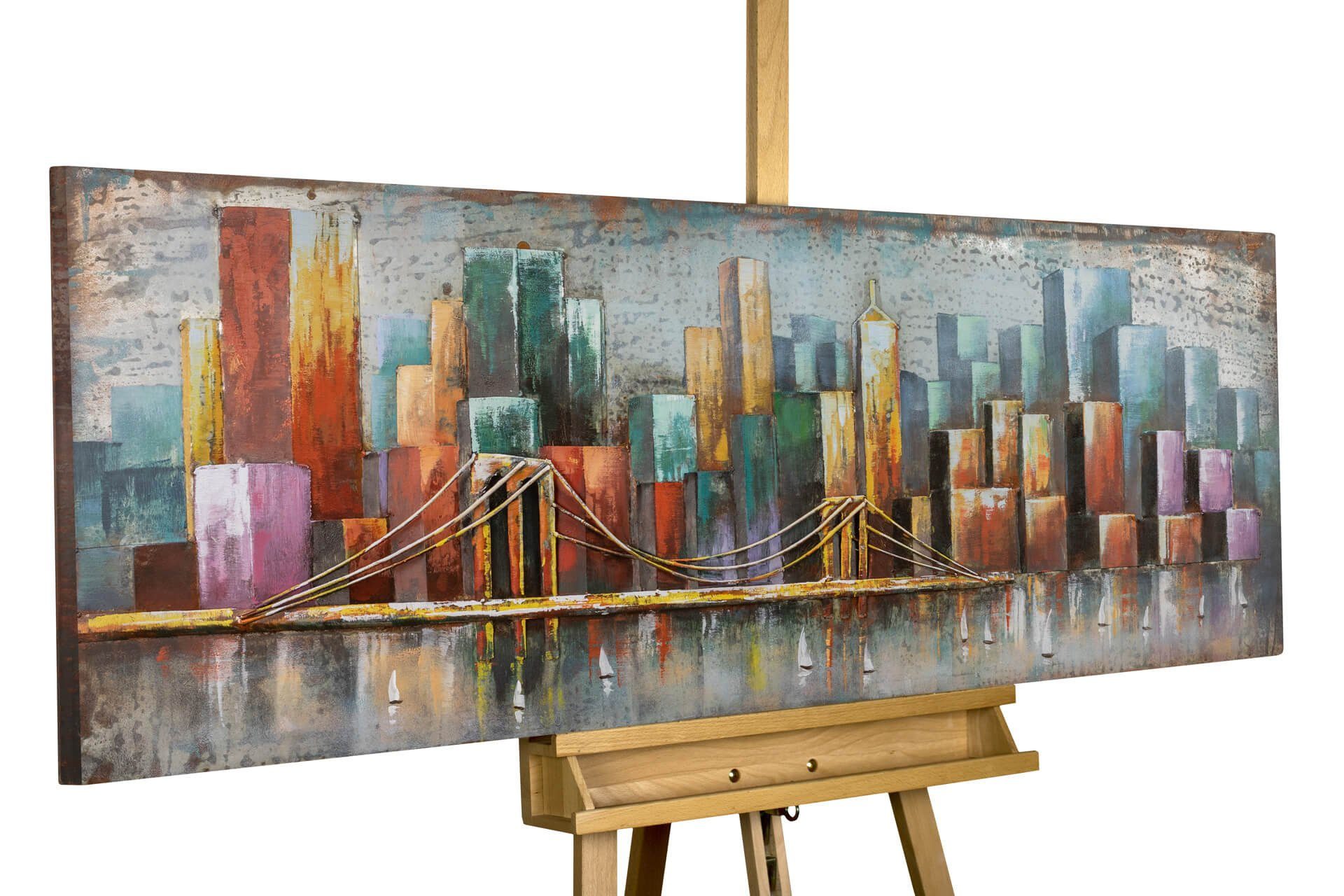 KUNSTLOFT Metallbild Bridge the Gap 140x50 cm, handgefertiges Wandrelief 3D