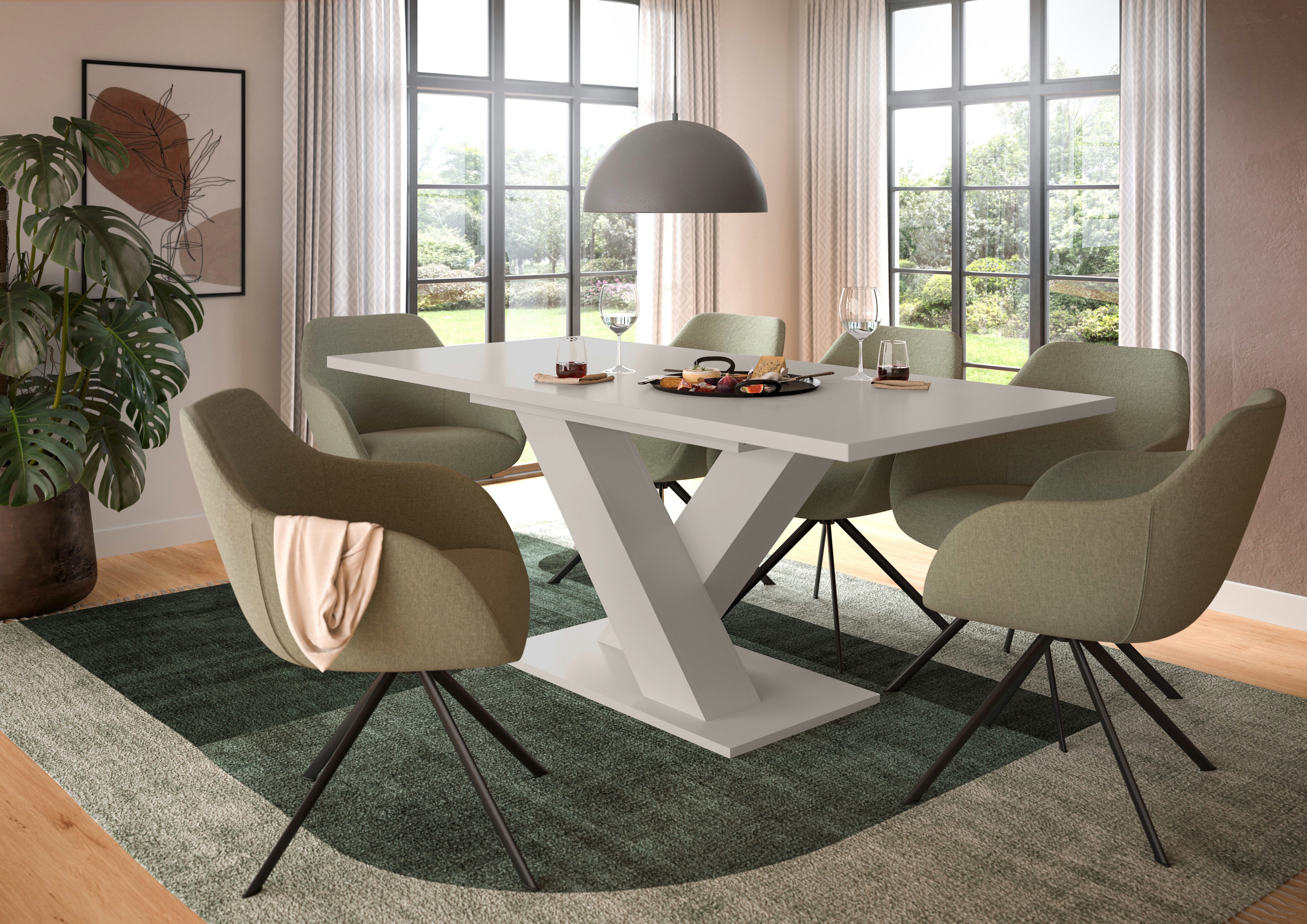 Home affaire Esstisch Motus, ausziehbar 150 -190 cm, inklusive 40 cm Einlegeplatte (Set, 1-St), X-Gestell mit Bodenplatte, Tisch, Küchentisch, Esszimmer, Küche