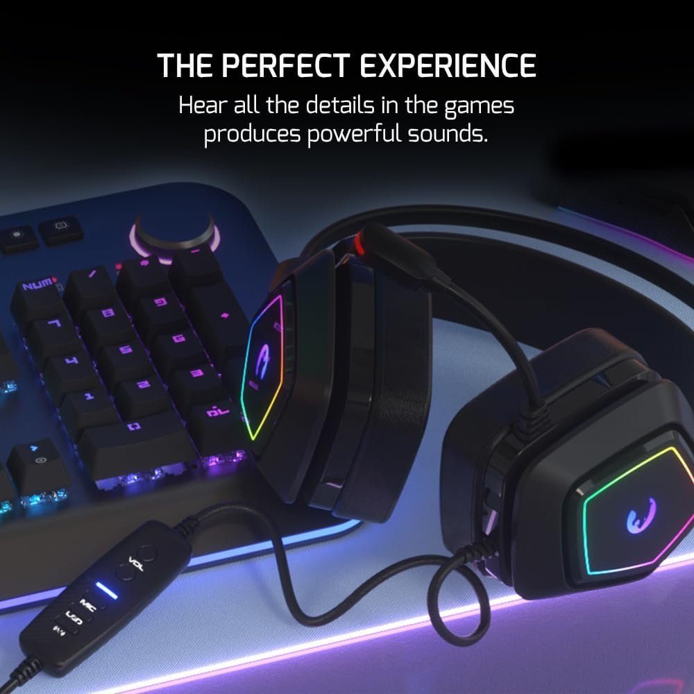 50-mm-Treibern 7.1 Gaming-Headset RGB, mit Mit Kopfhörer kabelgebundene Headphones, Kabel, GAMEPOWER Mikrofon) (Wired Surround