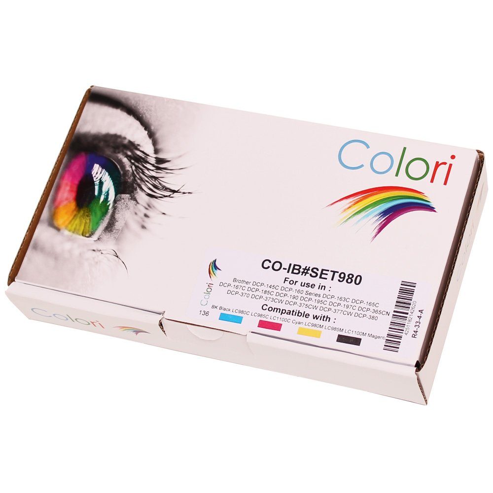 Colori Tintenpatrone (Kompatibles Set 4x Druckerpatrone für Brother LC980 LC1100 DCP145C)