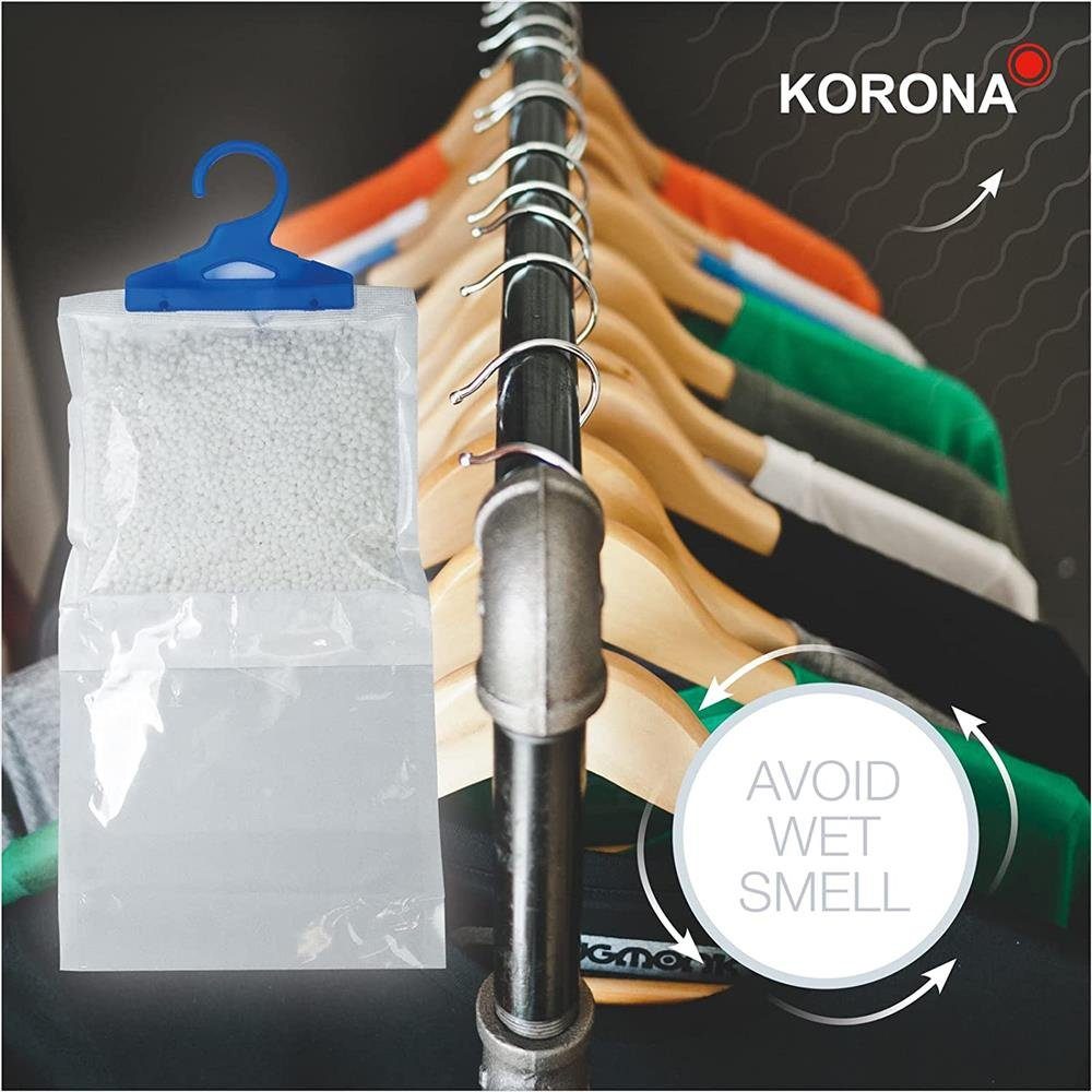 KORONA Luftentfeuchter 9 St. Garderoben-Entfeuchter 82152 zum Bekleidung Aufhängen Schränke, 9er Pack Granulat Beutel entfeuchtet trocknet Sportkleidung