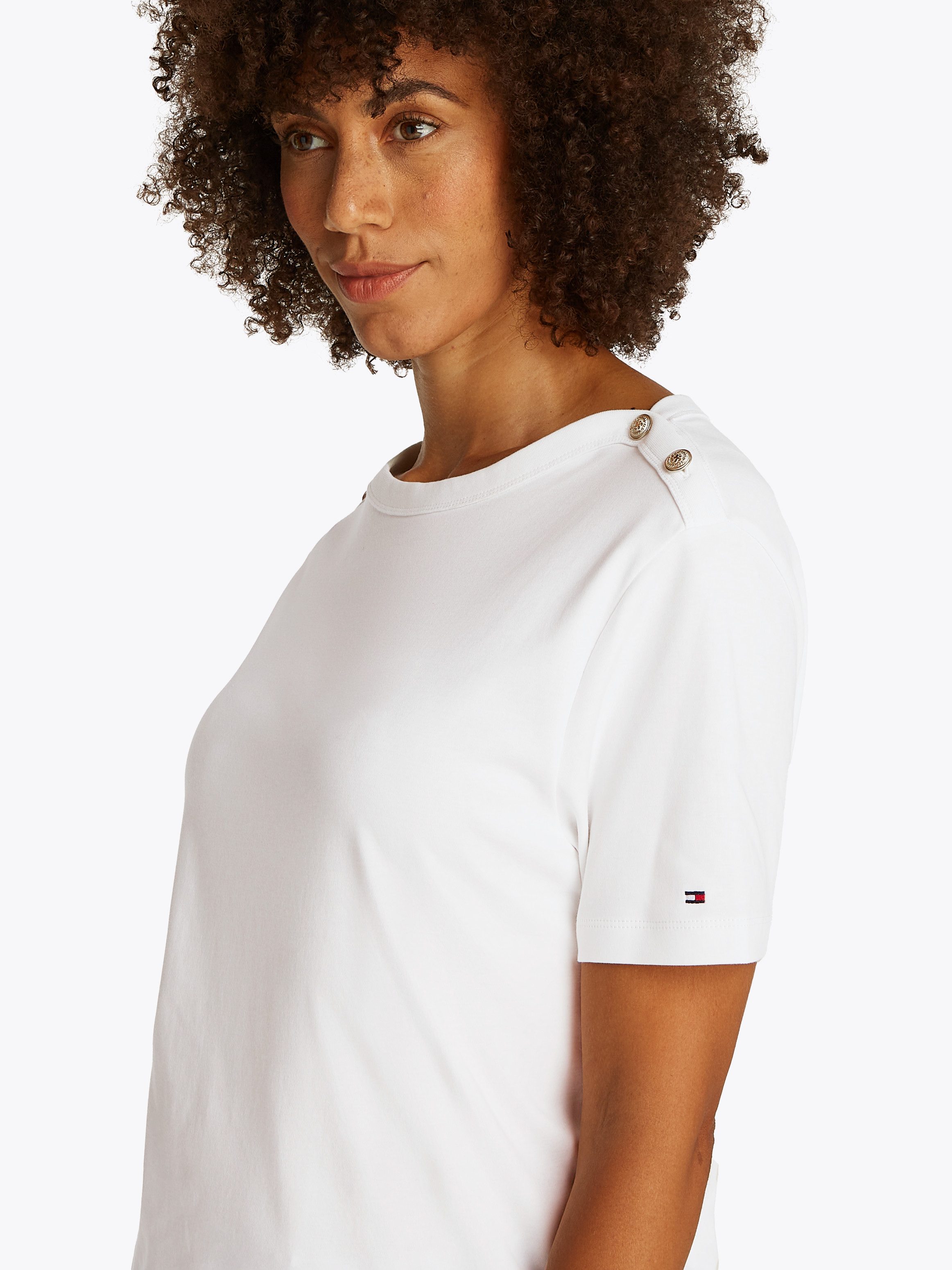 Tommy Hilfiger Rundhalsshirt REG STRIPE GOLD BTN C-NK SS mit goldfarbenem K günstig online kaufen