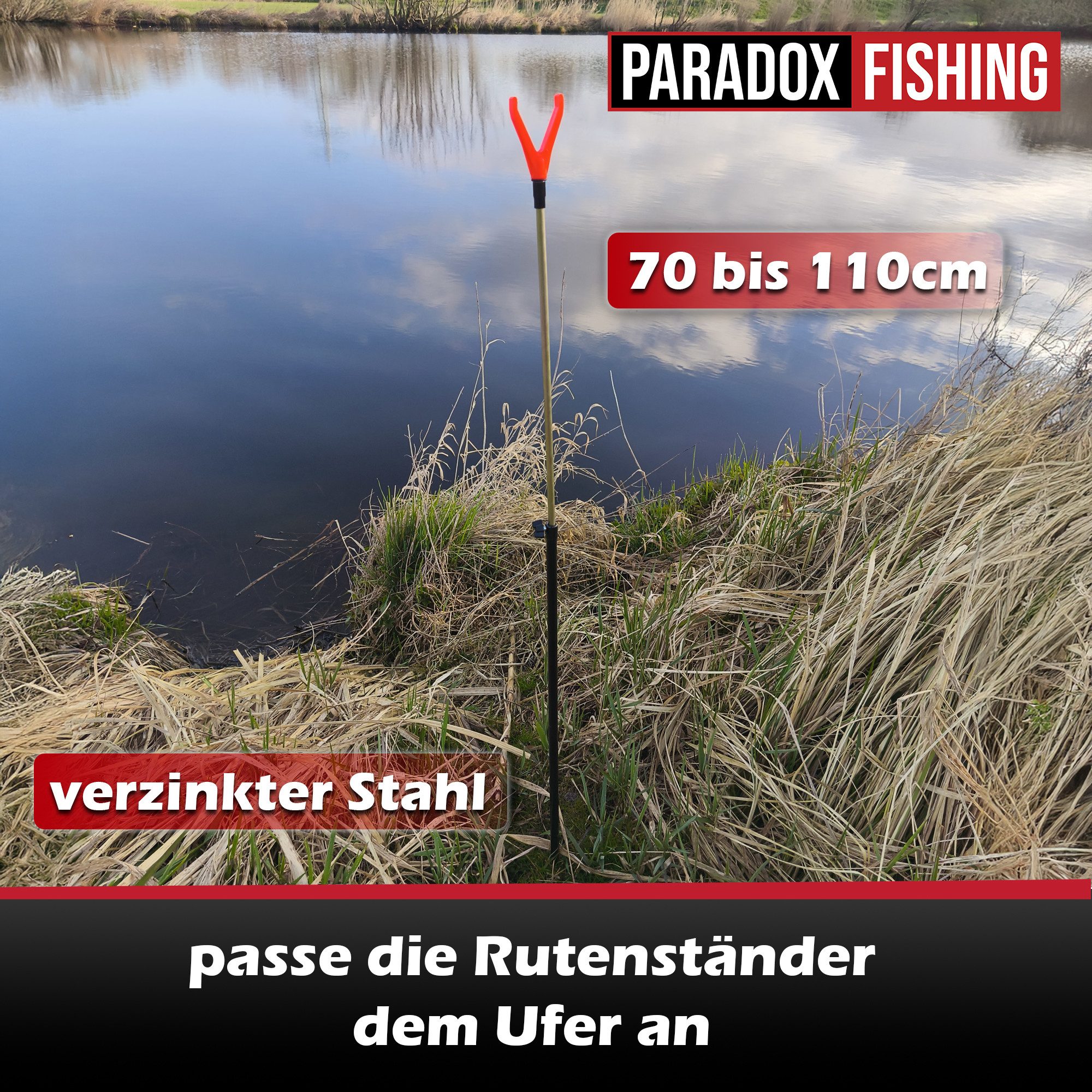 Paradox Fishing Rutenständer Rutenständer 4/8 Stück, (4-tlg., höhenverstellbar, höhenverstellbar 70-110cm, Signalkopf, stabil, Universalgewinde)