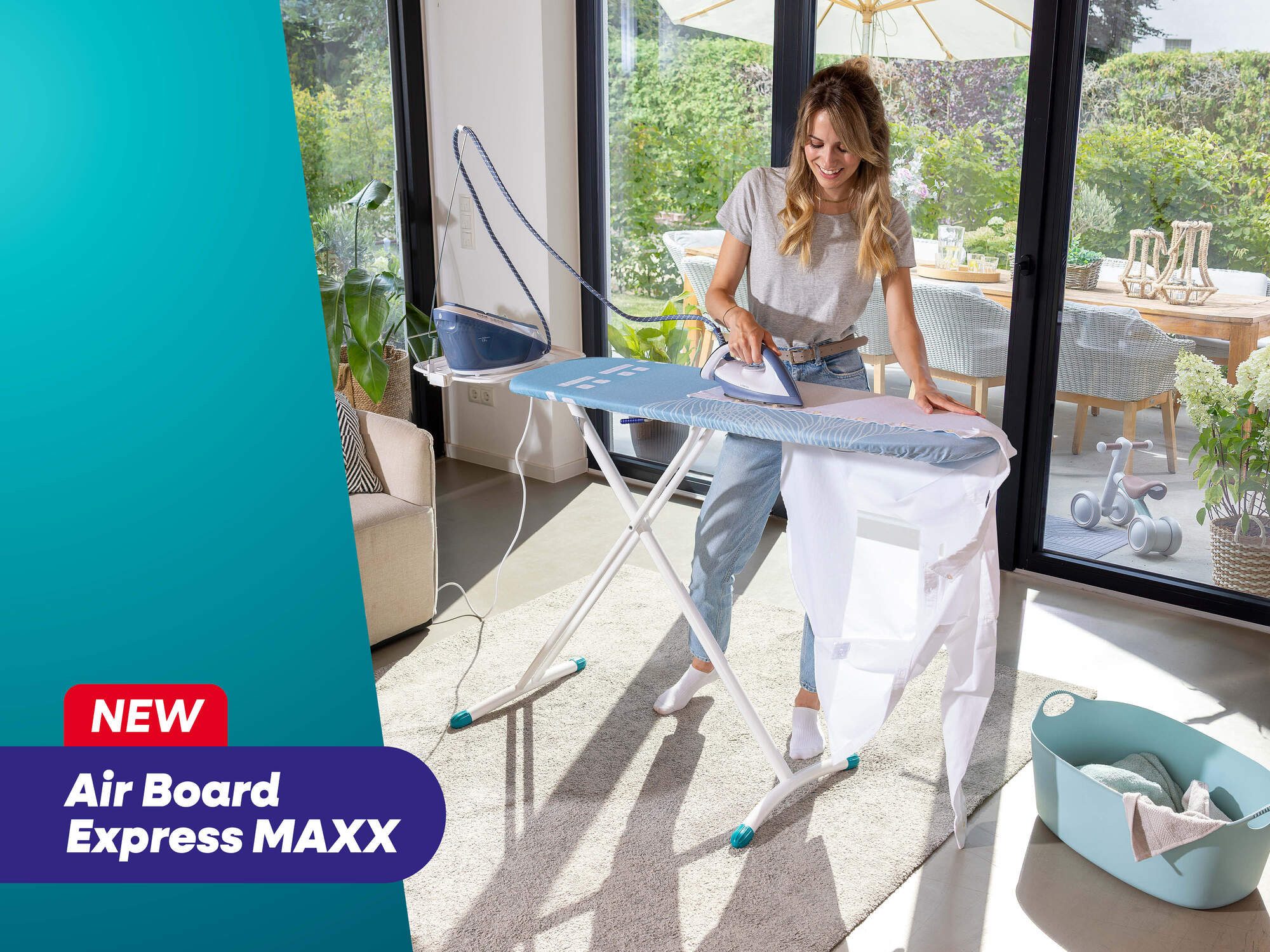 Leifheit Bügelbrett Bügeltisch Air Board Express L Solid MAXX, Bügelfläche 45.0x130.0 cm, Höhenverstellbar, Bügelfläche 130 x 45cm, auch für Dampfstationen