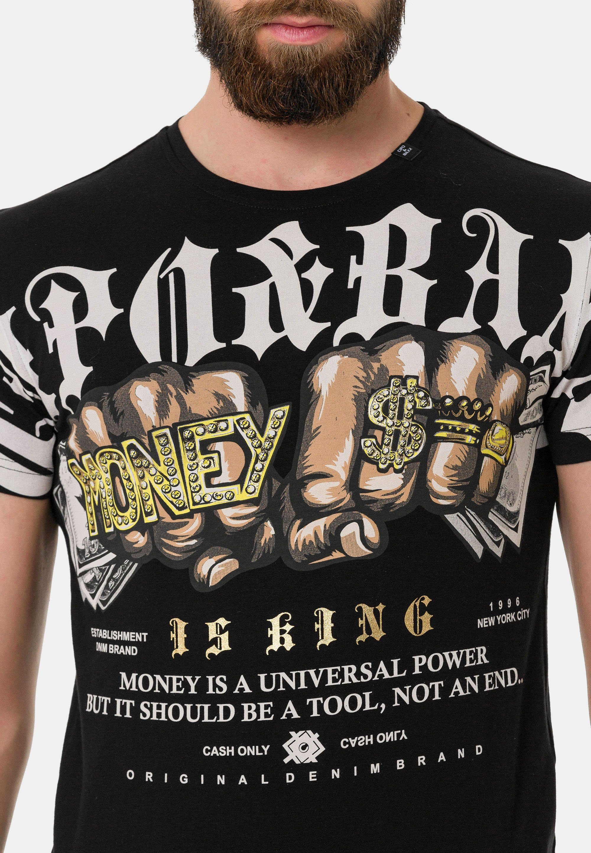 Cipo & Baxx T-Shirt Money-Frontprint großem schwarz mit