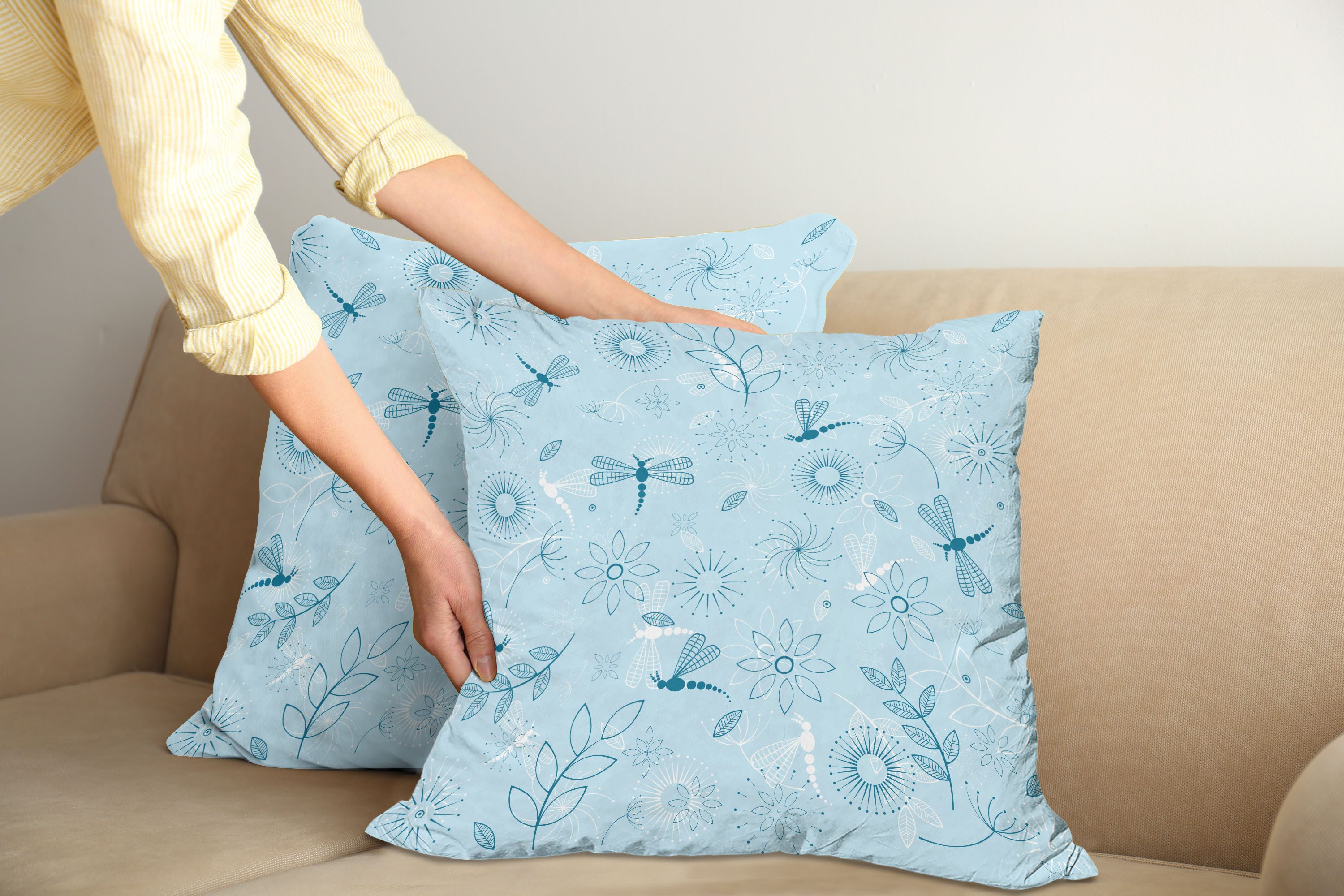 Abakuhaus Kissenbezüge Modern Accent Doppelseitiger Digitaldruck, (2 Stück), Blau Blumen Löwenzahn