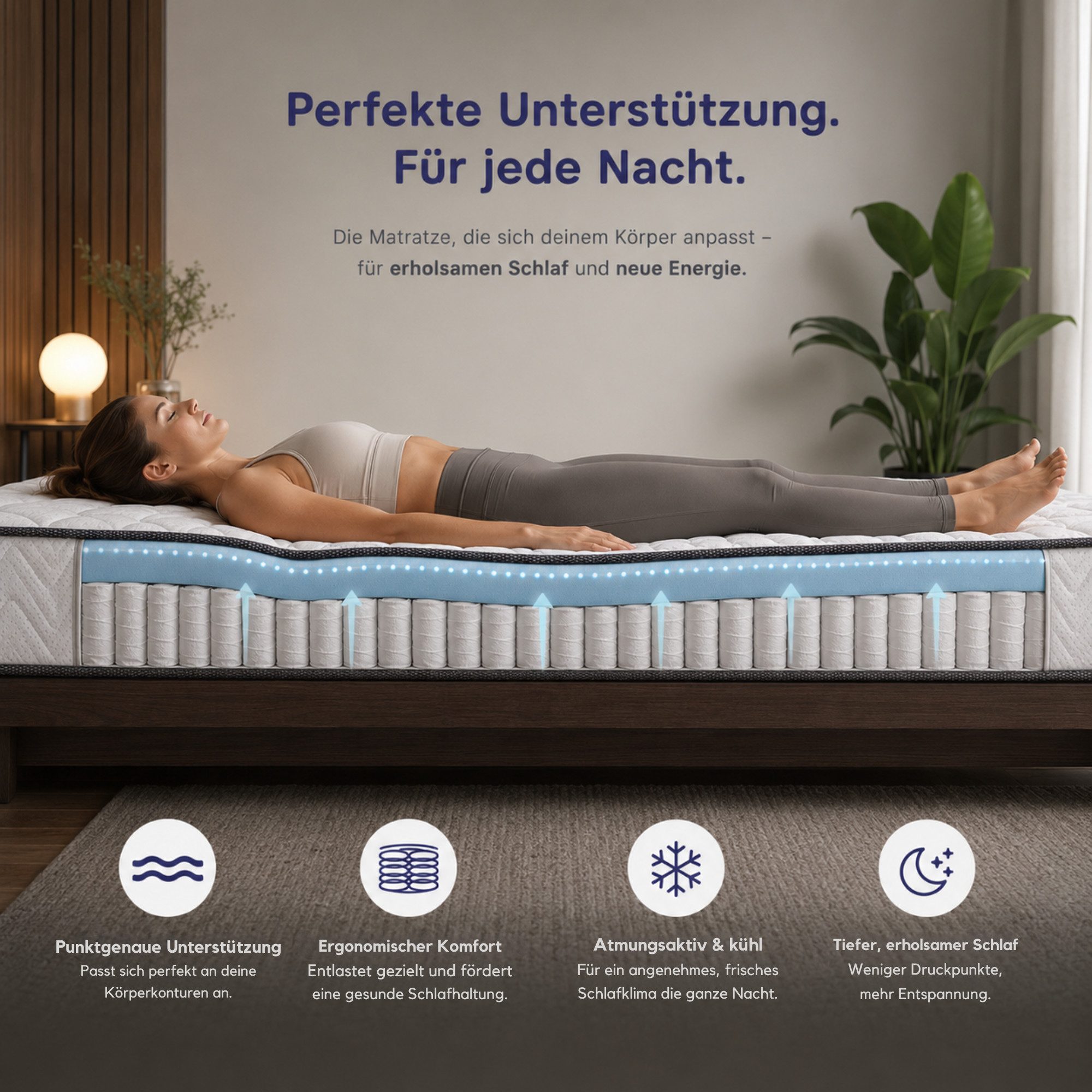 Taschenfederkernmatratze VIKTORIA Matratze, H2 H3 H4, integrierter Gelschaum Topper, Federkern, Arensberger, 25 cm hoch, (100 x 200 cm, 100x200cm), Rollmatratze, 25 cm hoch, atmungsaktiv, 90x200 140x200 & mehr