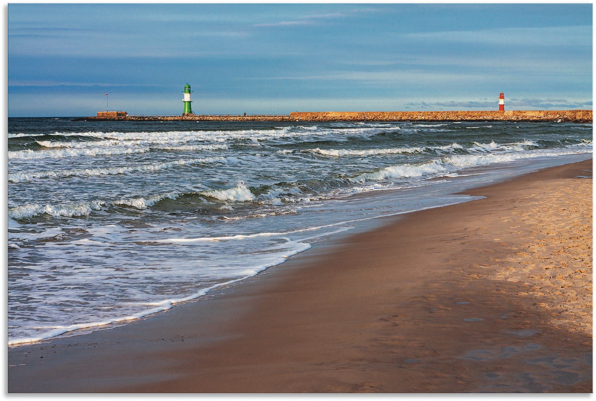 Ostsee der Alubild, als Artland (1 Warnemünde, in oder Leinwandbild, Wandaufkleber in Küstenbilder versch. an Größen Poster St), Mole Wandbild