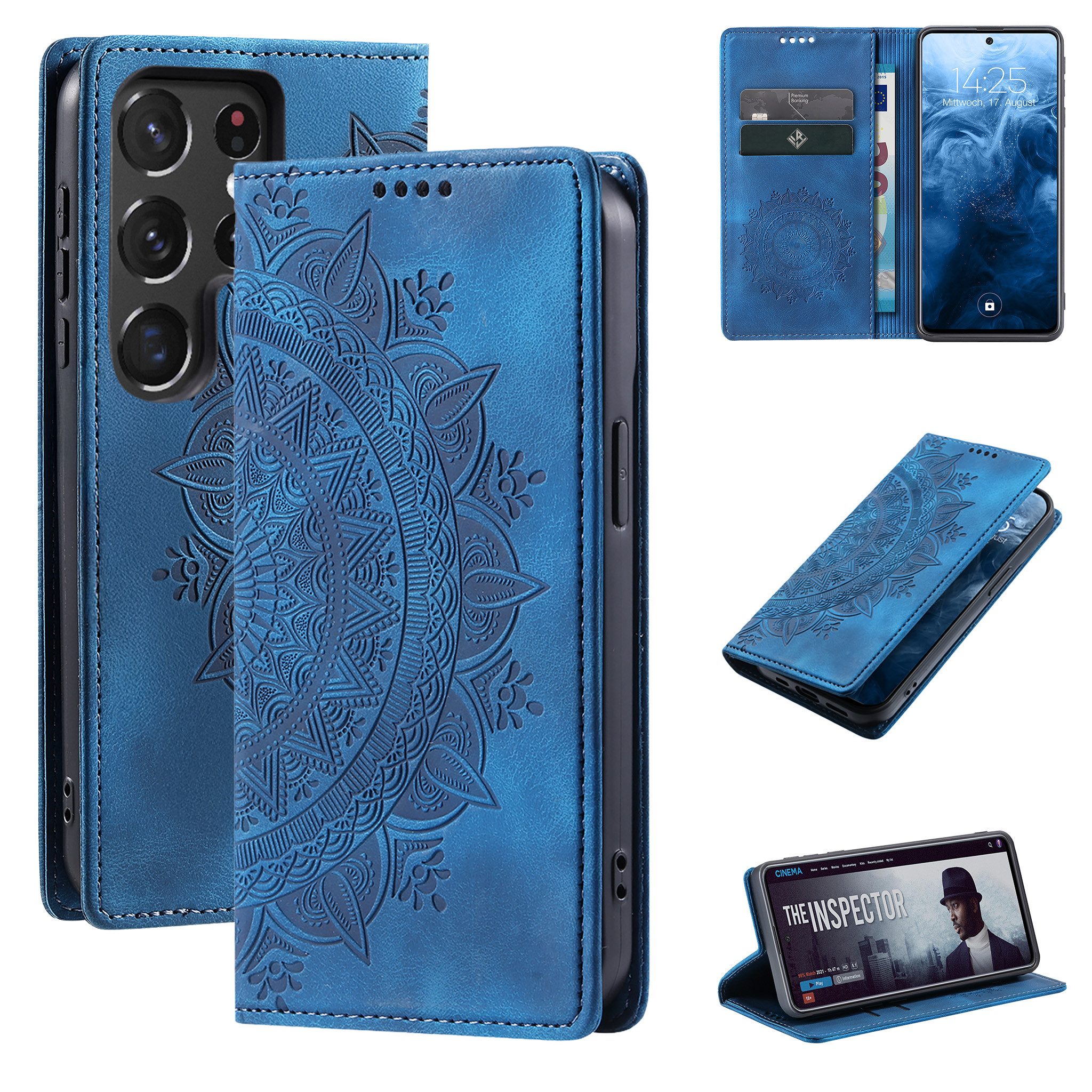 Tec-Expert Handyhülle Mandala Hülle Cover für Samsung Galaxy S22 Ultra 6.8 Zoll, 6.8", Klapphülle Case Tasche mit Kartenfächern und RFID Schutz