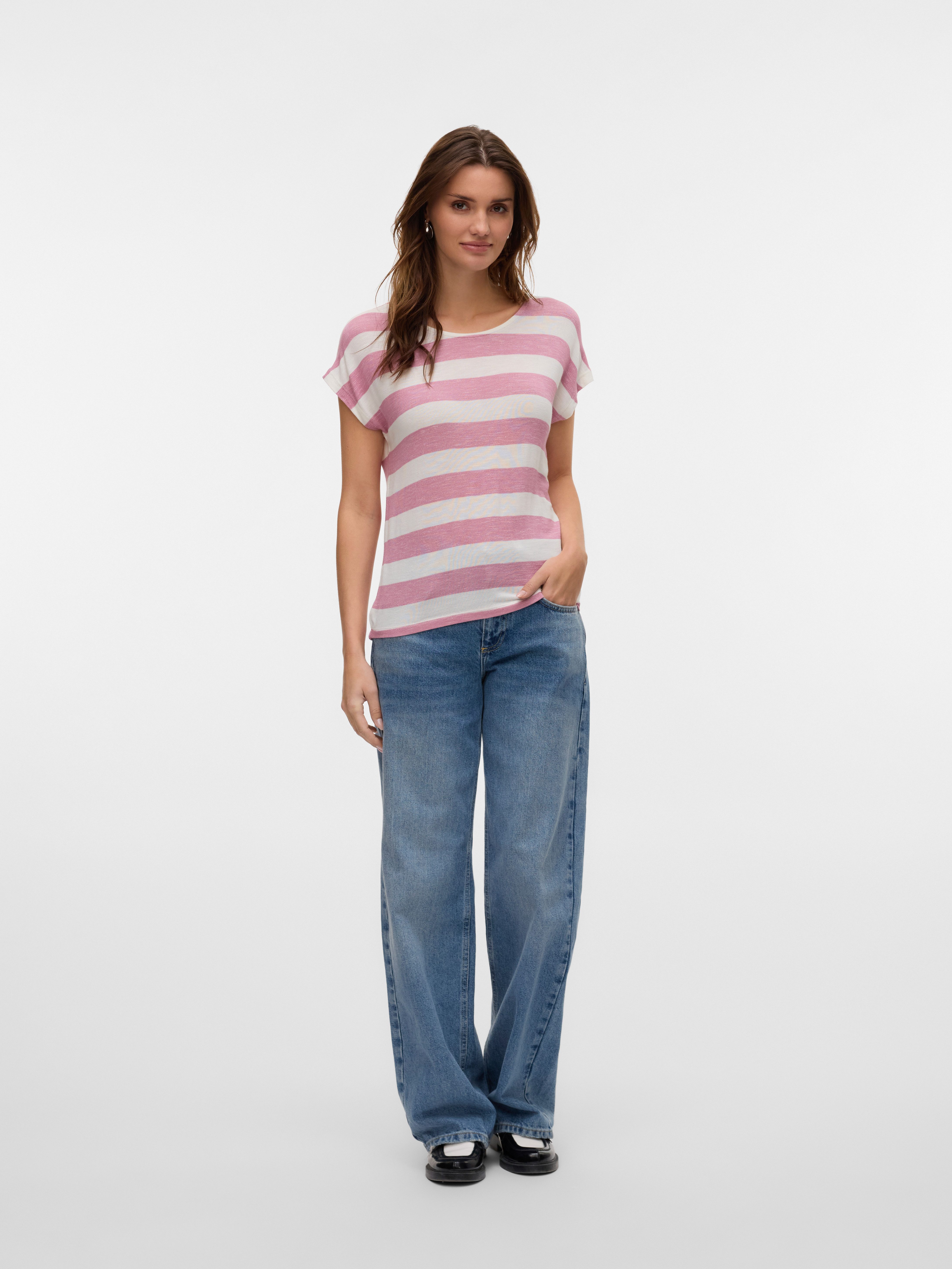 Vero Moda Kurzarmshirt VMWIDE STRIPE SL TOP GA JRS NOOS Viskosemischung – Bild 5 von 5