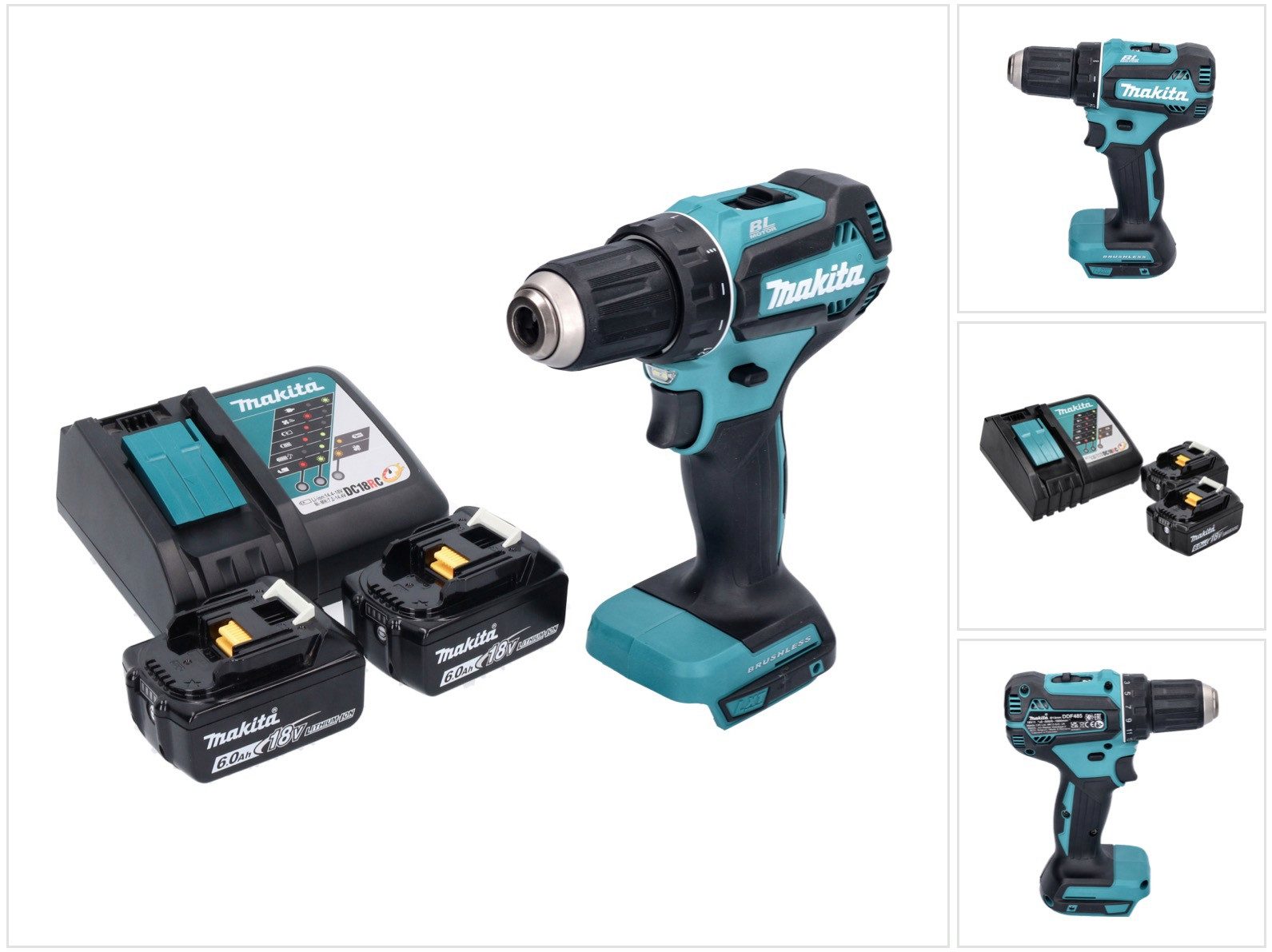Makita Akku-Schrauber DDF 485 RG Akku Bohrschrauber 18 V 50 Nm Brushless + 2x Akku 6,0 Ah +