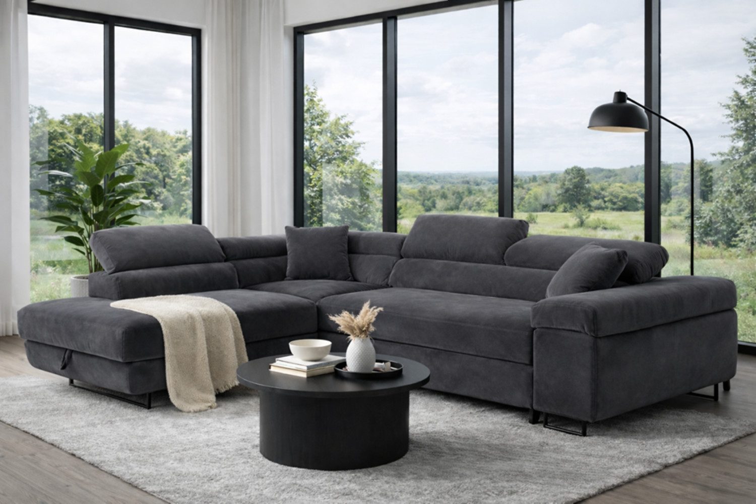 Labett Ecksofa mit Schlaffunktion & Bettkasten Links/Rechts Sofa L-Form GUERO