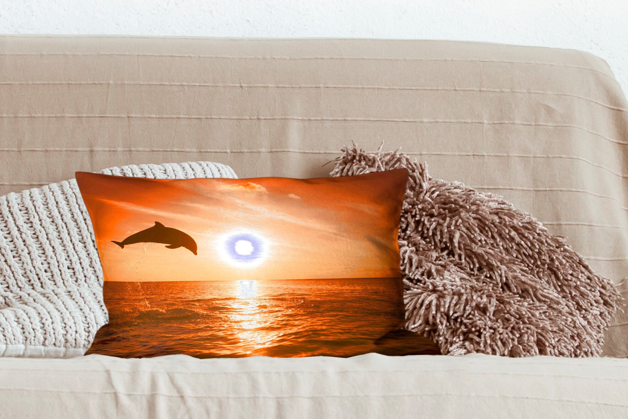 Sonne - Meer, Zierkissen, mit Schlafzimmer Füllung, - Wohzimmer Delfin MuchoWow Dekokissen Dekokissen Dekoration,