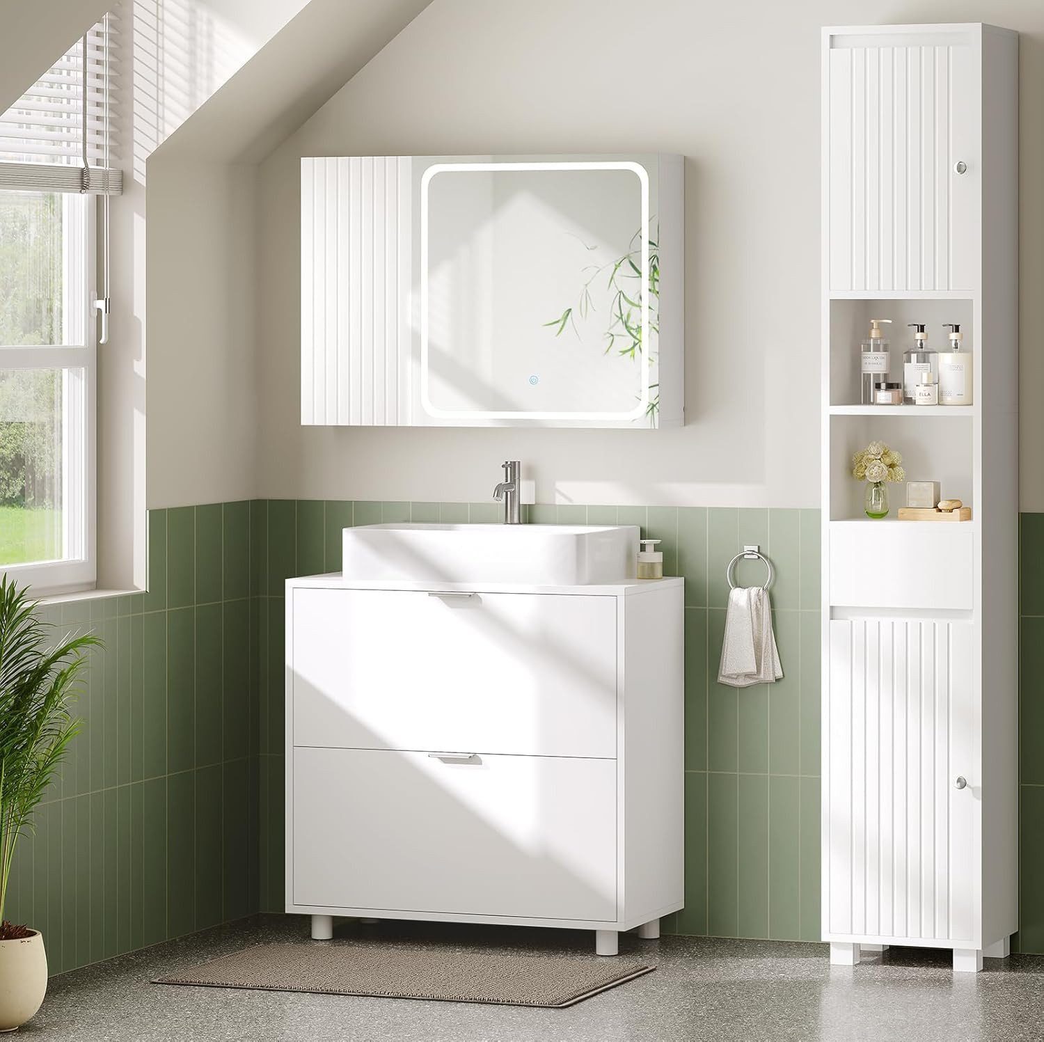 MSMASK Waschbeckenunterschrank Badezimmer Unterschrank Waschbecken mit 2 große Schubladen Badezimmerschrank mit Füßen, 30 x 60 x 60 cm, Weiß