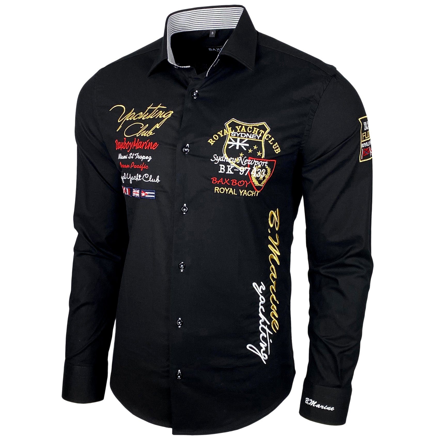Baxboy Langarmhemd Baxboy Edel Dezent Herren Hemd Stickerei Hemden Kontrast Langarm B-508