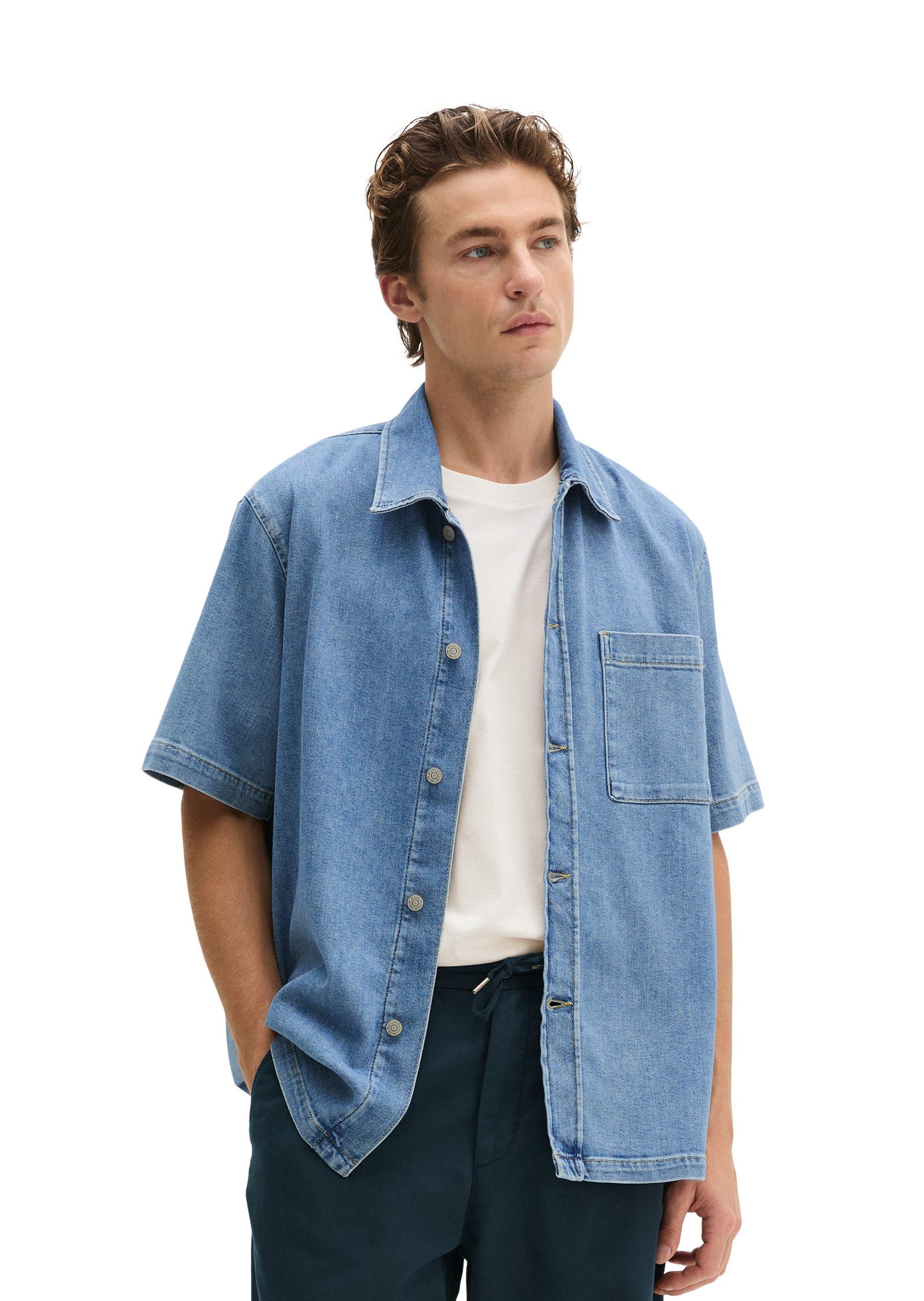 Marc O'Polo Kurzarmhemd aus leichtem Bio-Baumwoll-Denim