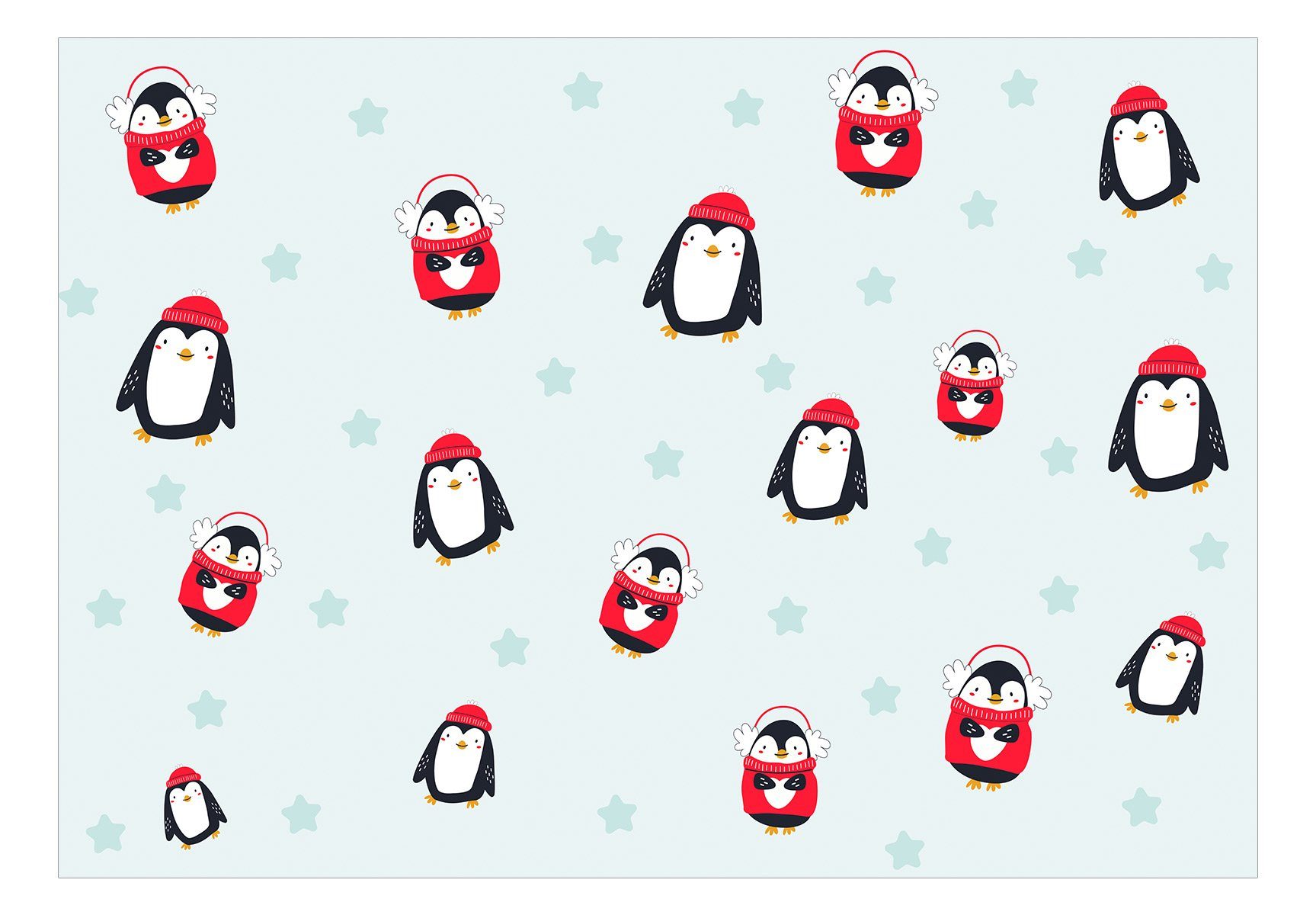 KUNSTLOFT Tapete Vliestapete Penguins Design Brawling lichtbeständige halb-matt, m, 1x0.7