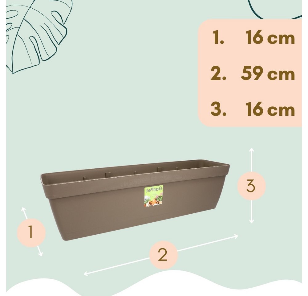 Thumbnail - GarPet Balkonkasten 2x Blumenkasten Balkon Geländer Kasten Halterung Wasserspeicher 60 cm