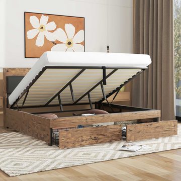 WISHDOR Metallbett Hydraulikbett Doppelbett (180 x 200cm), mit Lattenrost ohne Matratze, mit Kopfteil, Leicht zusammenzubauen