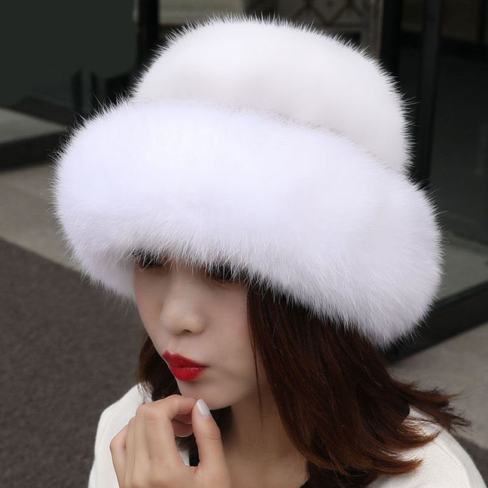 Blusmart Plüschmütze Mode-Wintermütze Mit Kunstpelzbesatz Für Damen, Modische Warme Weiß